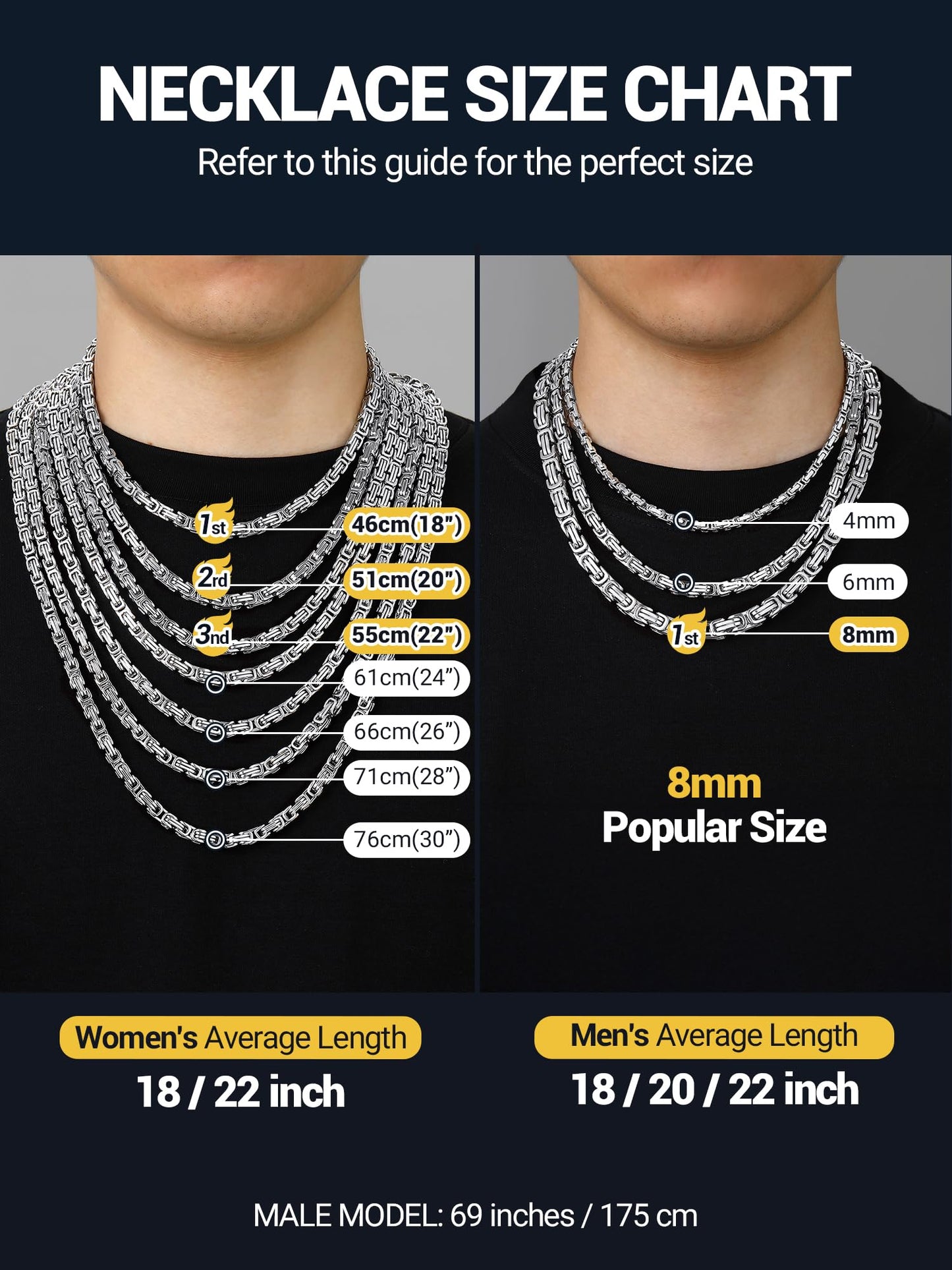 PROSTEEL 4mm Stainless Steel Chain Long Necklace 30 Inch Men Necklaces