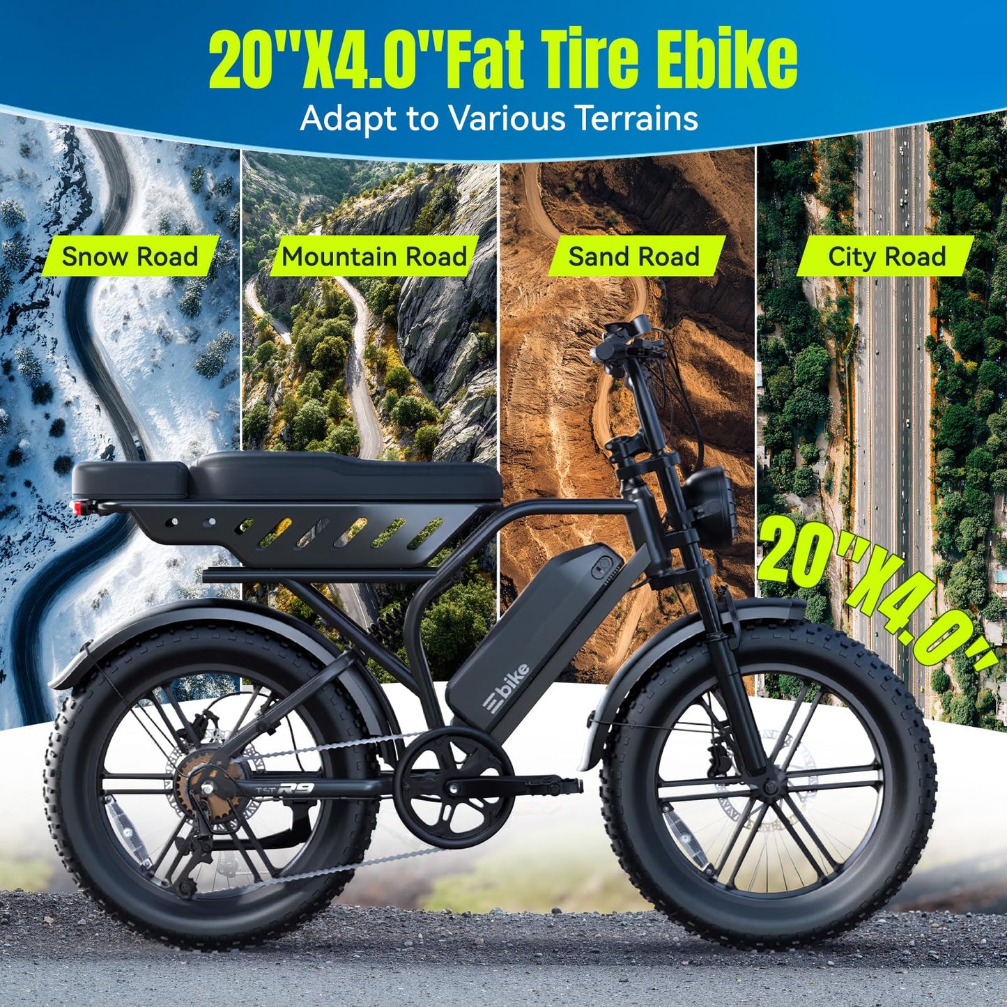 TST Electric Bike for Adults, 1500W Peak Motor Ebike with 48V 15Ah Built-in Battery, 60 Miles Range 28 MPH Upgraded Electric Bike, 20" All-Terrain Fat Tire E Bike