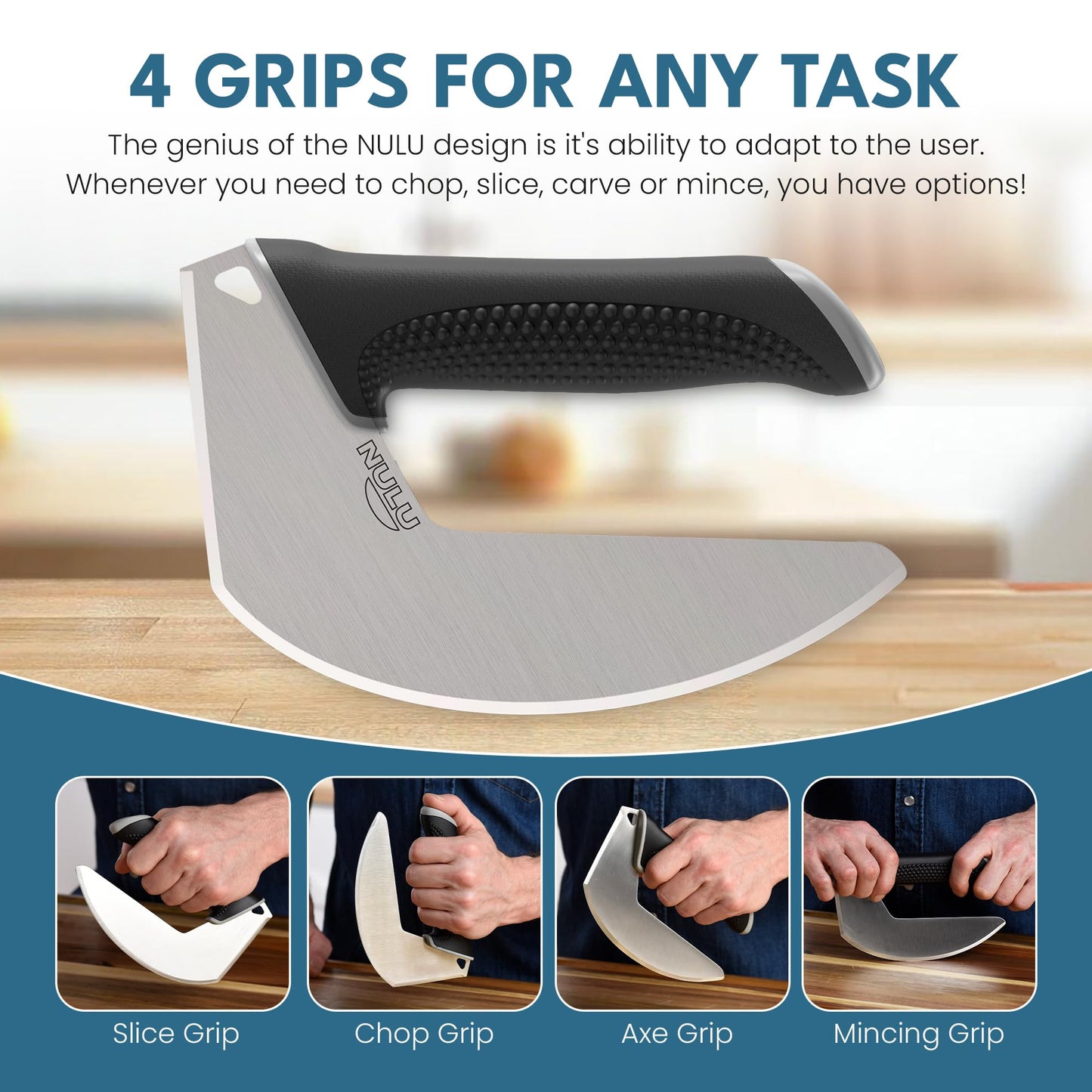 NULU Bundle Ergonomic Kitchen Knife Signature Acacia Cutting Board and Acacia Knife Dock
