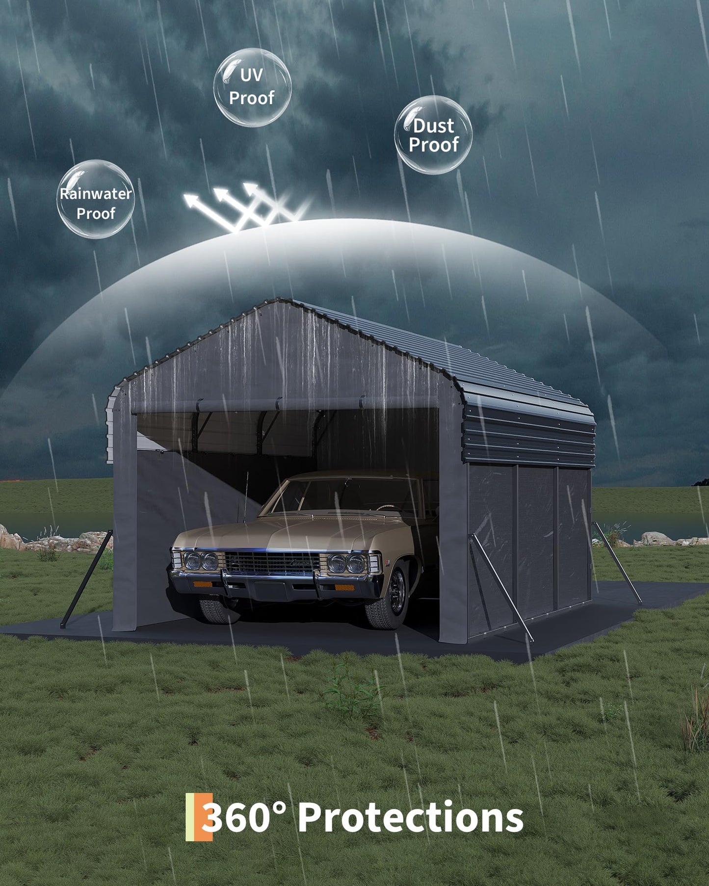 Garvee 10'X15'X9' Metal Carport, Enclosed Car Ports with Heavy Duty Steel Frame and 220 g Tarp, All-Weather Carport, for Sedans, Boats, and Tractors