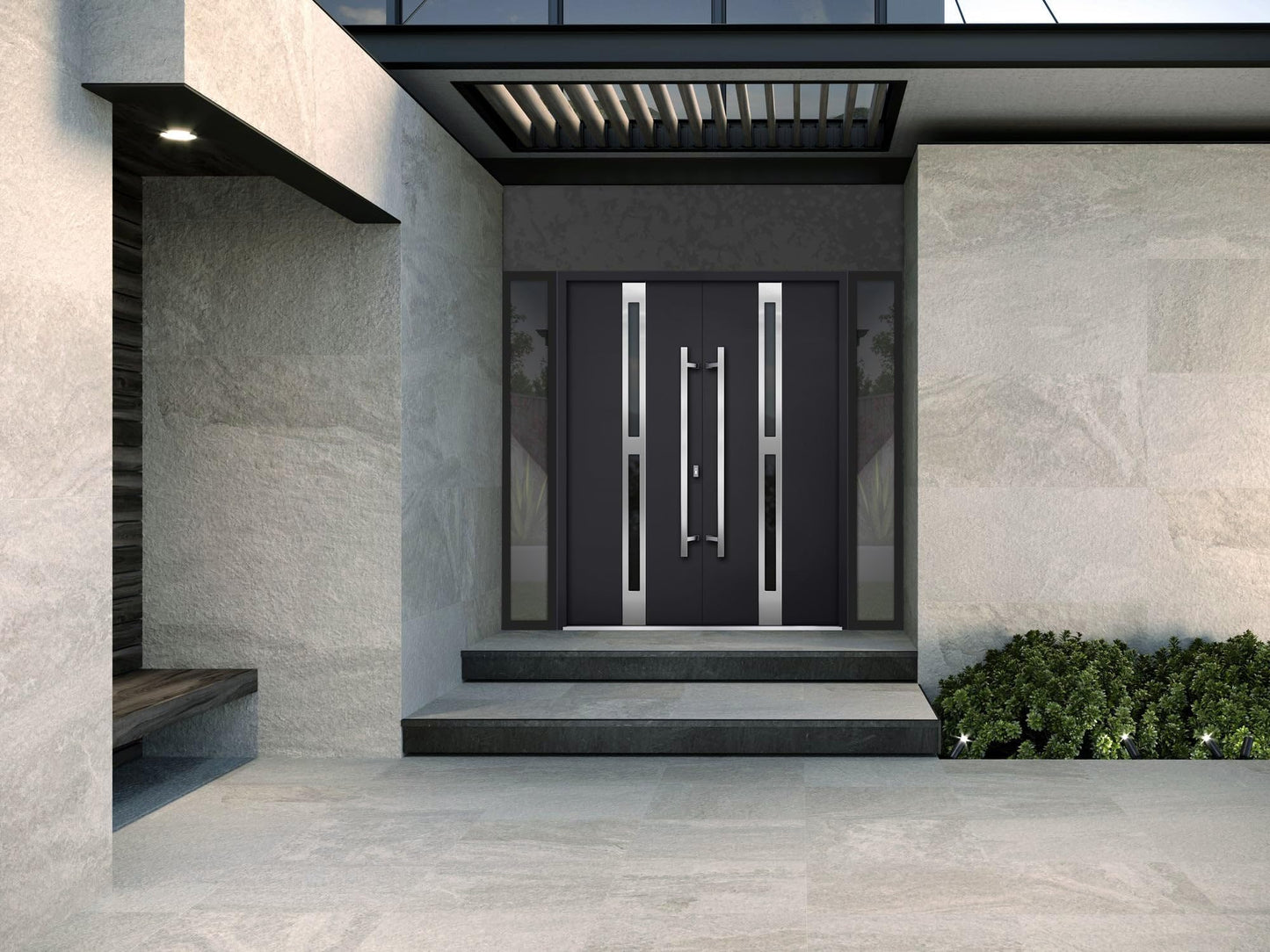 VDOMDOORS Front Exterior Prehung Metal Double Doors/Deux 1755 Black Enamel Tinted Black Glass / 2 Sidelites Exterior Windows/Entry Modern Painted Left Inswing Active Door 104" x 80"