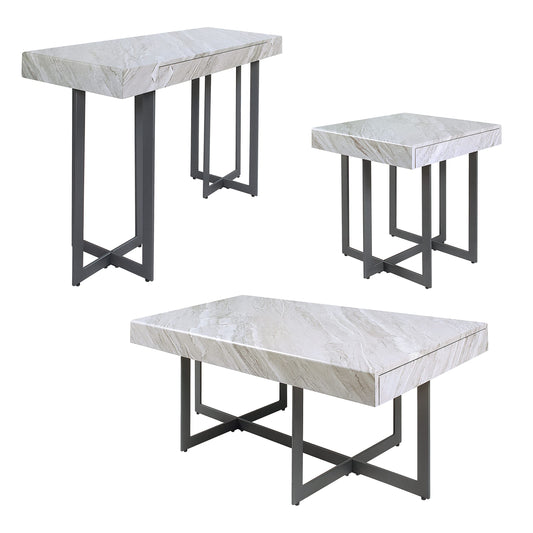 Furniture of America Willy Modern Storage Faux Marble Top 3-Piece Coffee, End and Sofa Table Set for Living Room, Gray