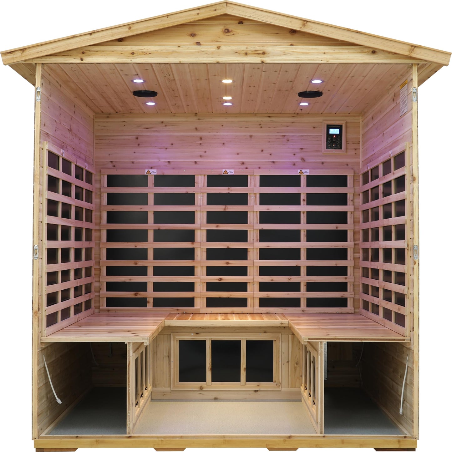 LTCCDSS 5-Person Low EMF Outdoor Far Infrared Sauna - Vast Interior- Hemlock Wood Sauna for Home - Bluetooth Speakers, Reading Lamps, Chromotherapy Lights, (Bundled Steam Sauna) 81.1 * 60.6 * 83.5 in