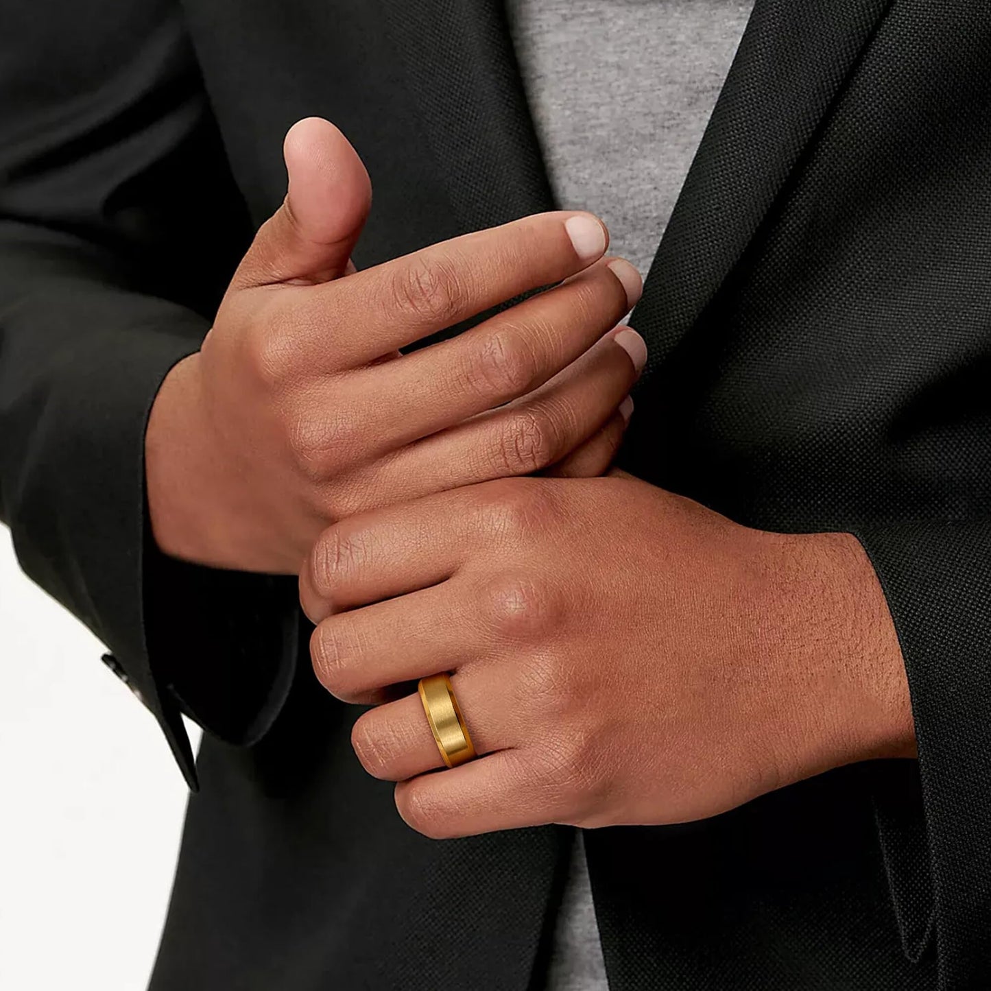 Jstyle Stainless Steel Rings for Men Women 8MM Wedding Band Rings Matte Surface - Beveled Polished Edge Mens Ring Size 6 18K Gold Plated Ring for Men