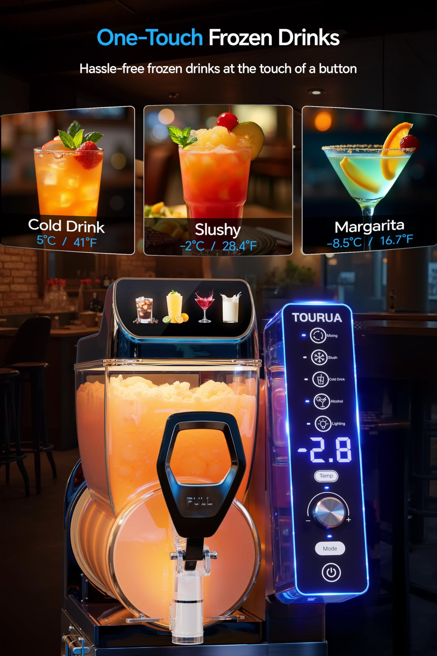 Tourua Commercial Slushie Machine, Margarita Daiquiri Wine Frappe Slush Frozen Drink Machine, 15L