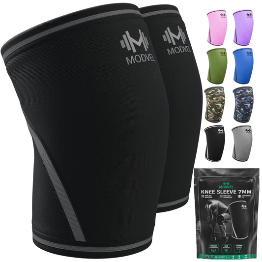 Modvel 7mm Neoprene Knee Sleeves for Men & Women Weightlifting & Powerlifting – Compression Knee Sleeve Support for Squats, Gym, Training – USPA, IPL Approved – Medium Black (Pair)