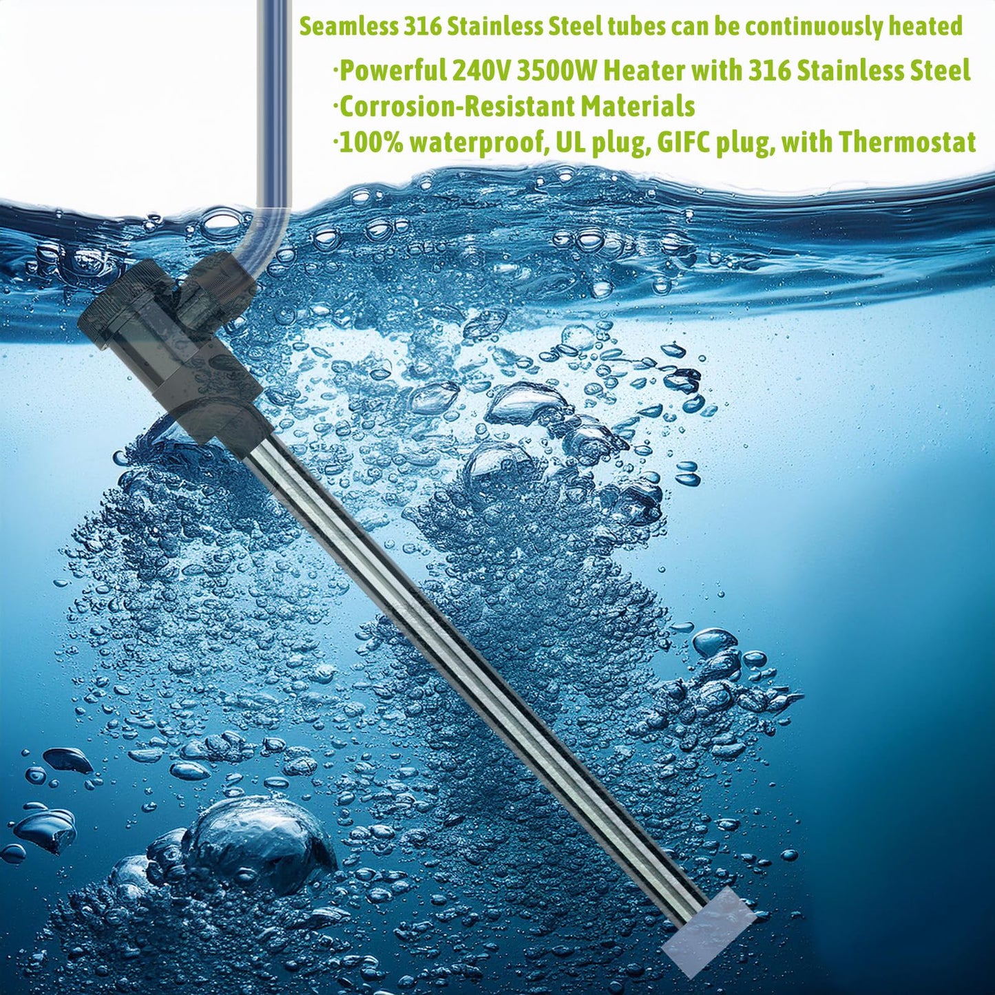 LINGLONGTEMP 240V 3500W Fully Submersible, Electric Hot Tub & Swimming Pool Immersion Water Heater with Temp Control & GFCI for Baptismal Pool, Baptistry, Above Ground Pool, Inflatable Pool & spa tub