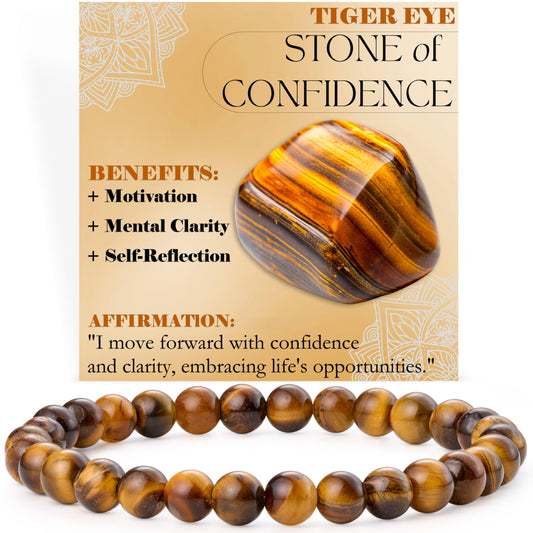 Bivei Tiger Eye - Confidence - 6mm Beaded Bracelets for Women Handmade Semi Precious Natural Stone Stretch Elastic Jewelry for Women Yoga Protection Gifts Small