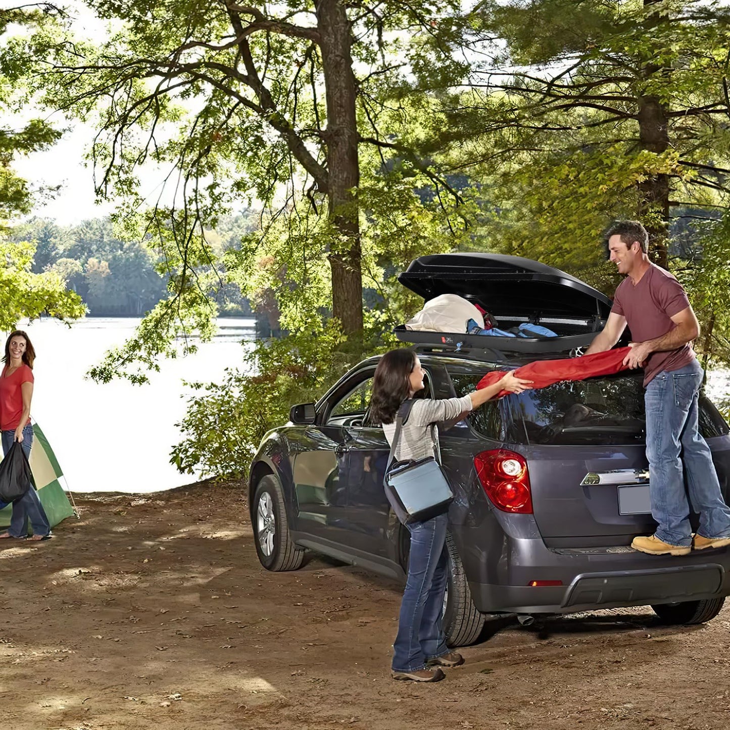 GarveeHome Rooftop Cargo Carrier Hard Shell, 17.6 Cubic Feet Heavy-Duty Roof Cargo Box, Lockable Roof Top Cargo Carrier Box with 2 Reinforced Straps and 2 Keys for Car, Wagon, SUV, Black 70x31x15