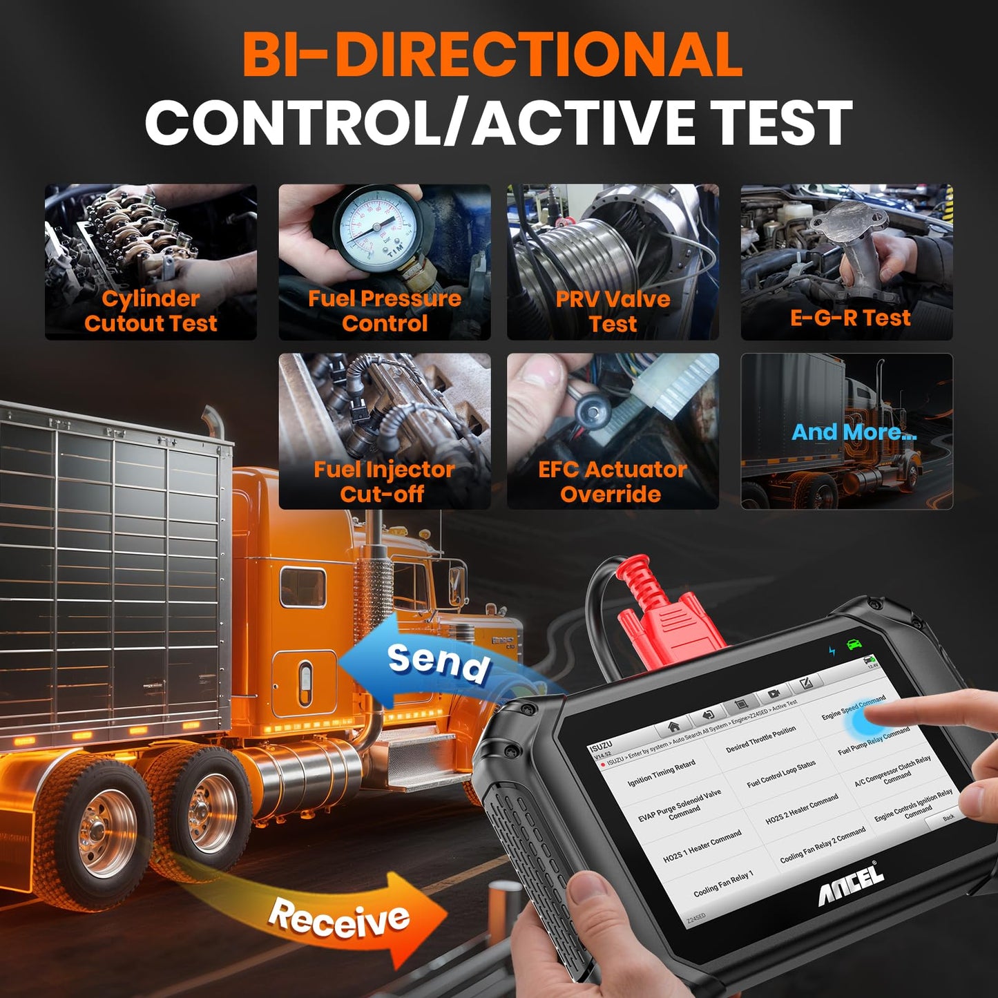 ANCEL V5 HD PRO Heavy Duty Truck Scanner, New Bi-Directional Control Diesel Scanner, Full System Diagnostic Scan Tool with 40+ Resets, ABS SRS D-P-F Regen for Semi Trucks Commercial Vehicles