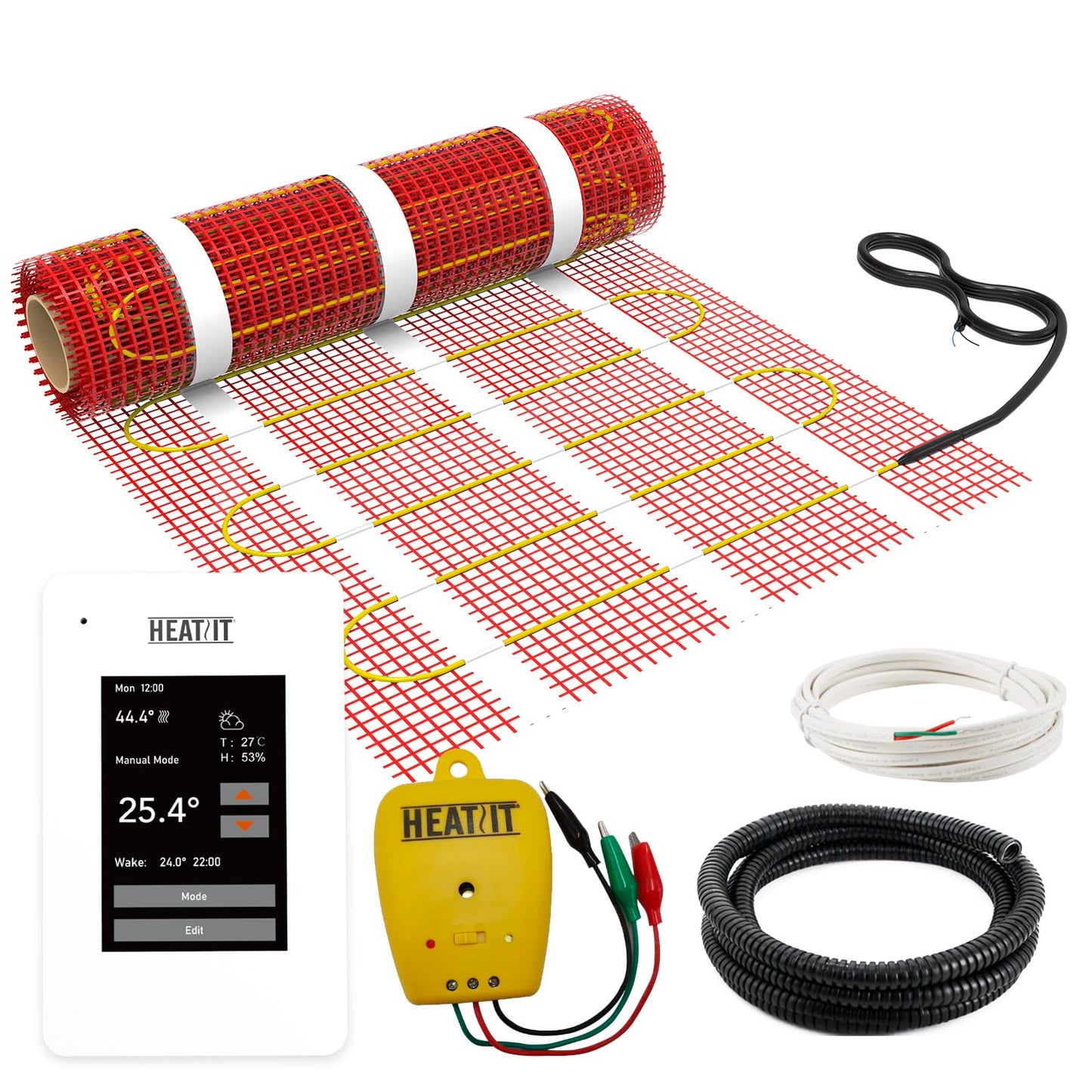 70 sqft HEATIT Warmmat Electric Radiant Self-adhesive Floor Heat Heating System & ET-7A Thermostat & Alarm Monitor