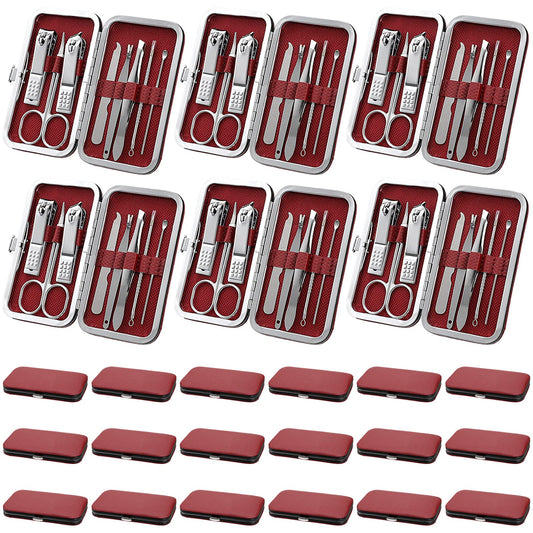 Lasnten 24 Set Valentine Manicure Set Bulk Nail Clippers Grooming Nail Kit Stainless Steel Professional Pedicure Tools Kit with Travel Case for Men Women Valentine's Day Gift(8 in 1,Red, Silver)