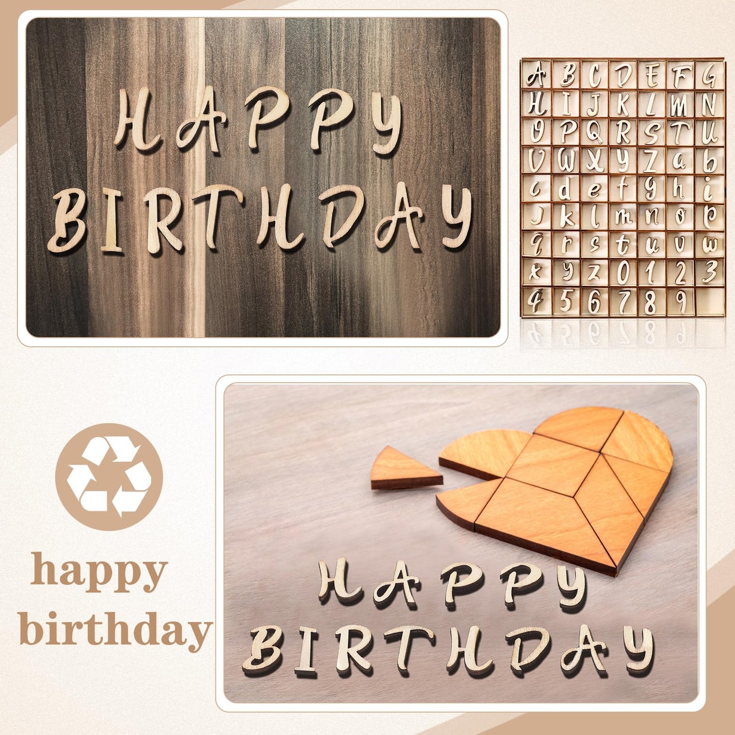 Geelin 248 Pcs 1 Inch Wood Alphabet Letters Numbers with Storage Box Blank Unfinished Wooden Letters Numbers with Rustic Storage Tray for Spelling Learning Education DIY Crafts