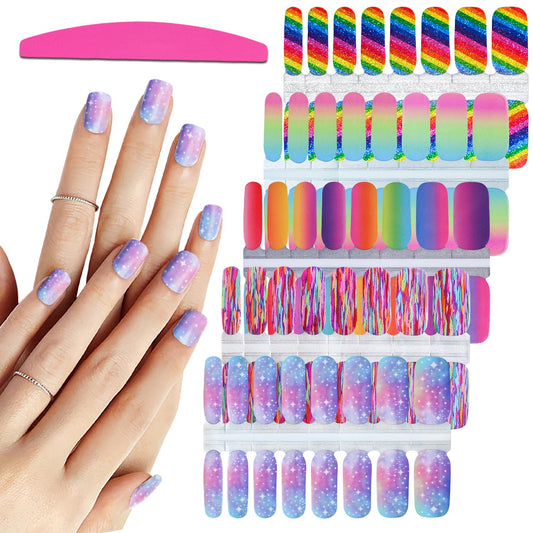 SILPECWEE 5 Sheets Rainbow Nail Wraps Nail Polish Stickers Self Adhesive Nail Polish Strips Gel Nail Strips Ombre Nail Art Design Fingernail Manicure Sticker Nails for Women with 1pc File