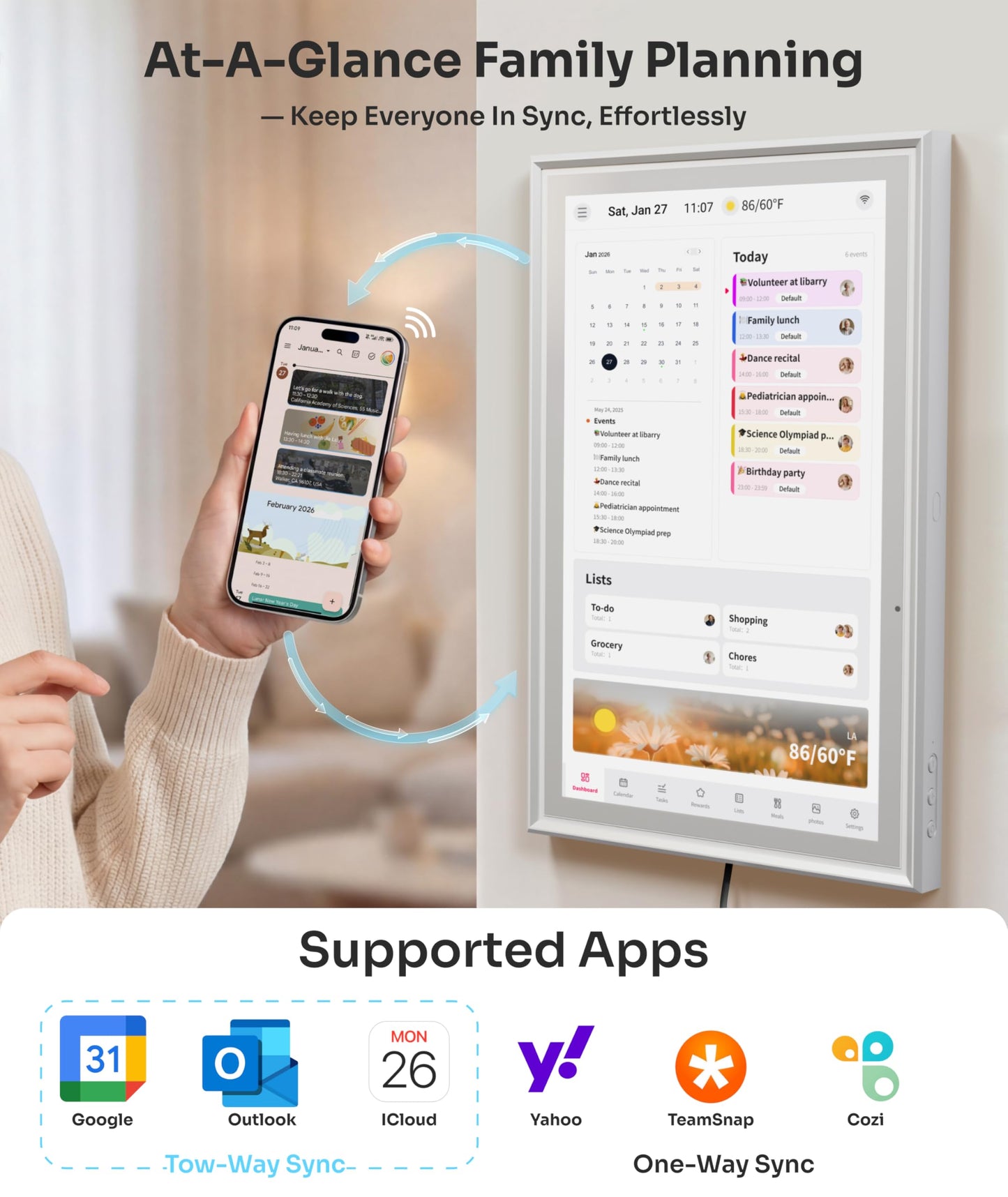 Ingnok Digital Calendar:15.6Inch Wall Planner & No Subscription,Real-Time Sync for Google/Outlook/iCloud, 32GB Smart Calender Touchscreen,Chore Chart & Meal Planner-Ideal for Family Schedules