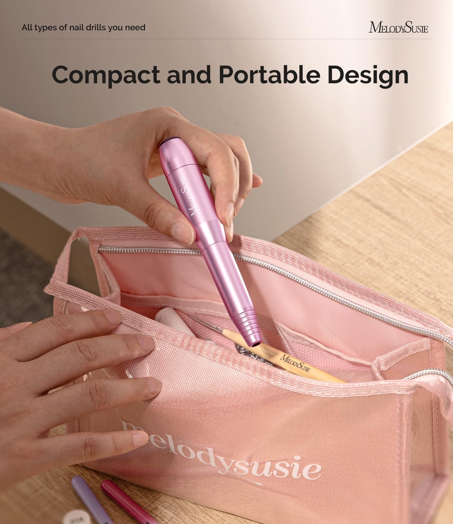 MelodySusie Pen-Shaped Portable Nail Drill with 3D Nail Charms and Gems