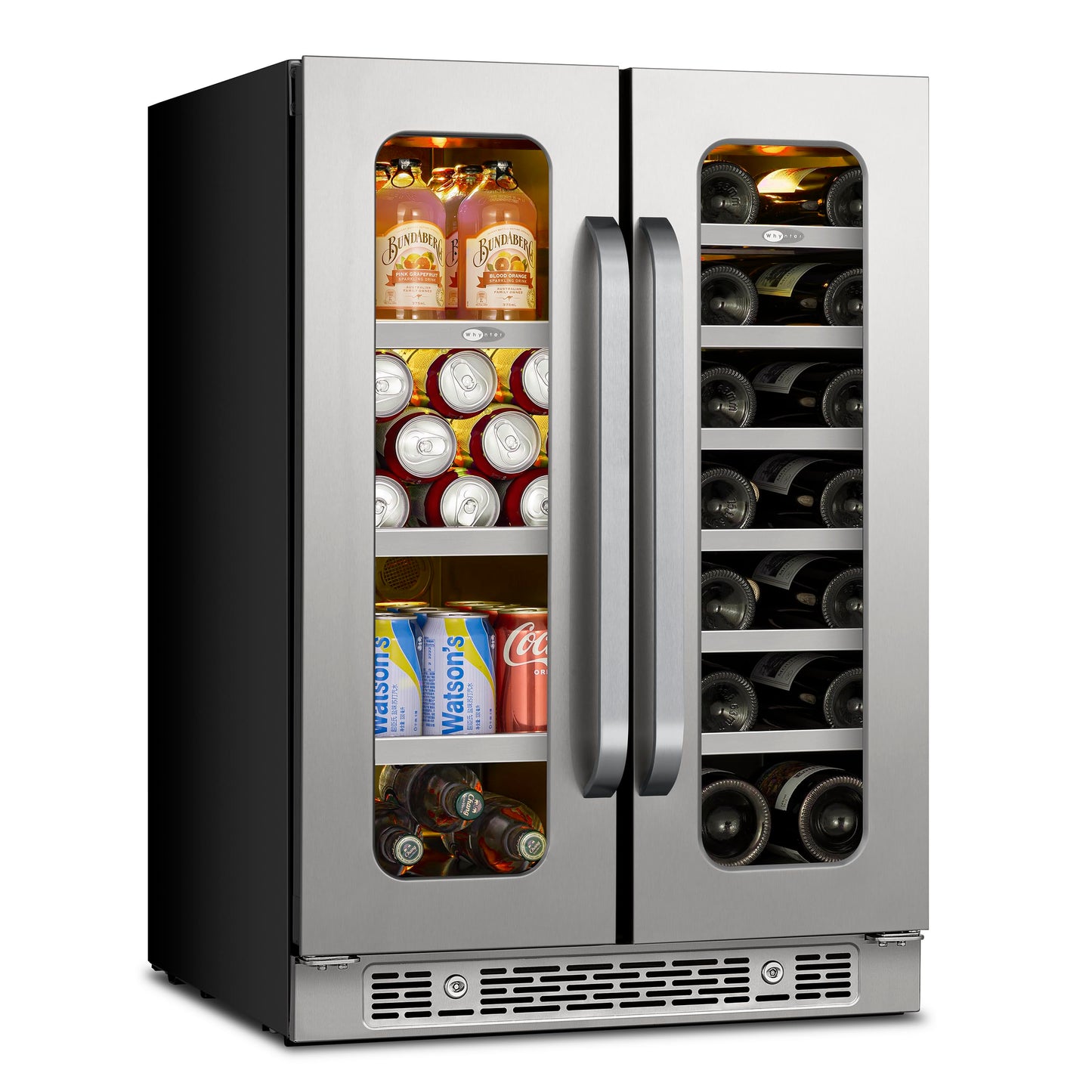 Whynter 24 Inch Dual Zone Wine and Beverage Refrigerator 20 Bottles 60 Cans Wine Fridge with Glass Door Wine Cooler Built-in Under Counter French Door 3 LED for Home Bar Luxury Series(4.1 cu.ft)