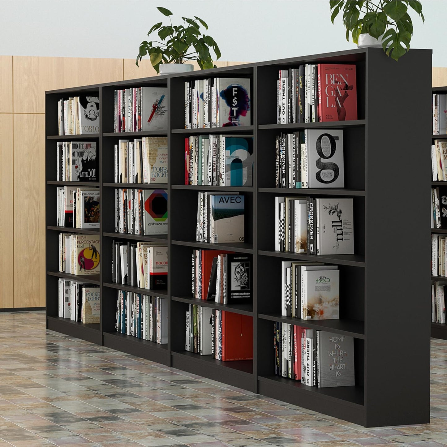 i-VTIES 5-Tier Bookshelf,60inch Tall Bookcase with Adjustable Shelves,Modern Display Book Shelf,Wood Storage Shelves for Bedroom, Office, Living Room & Library（Black）
