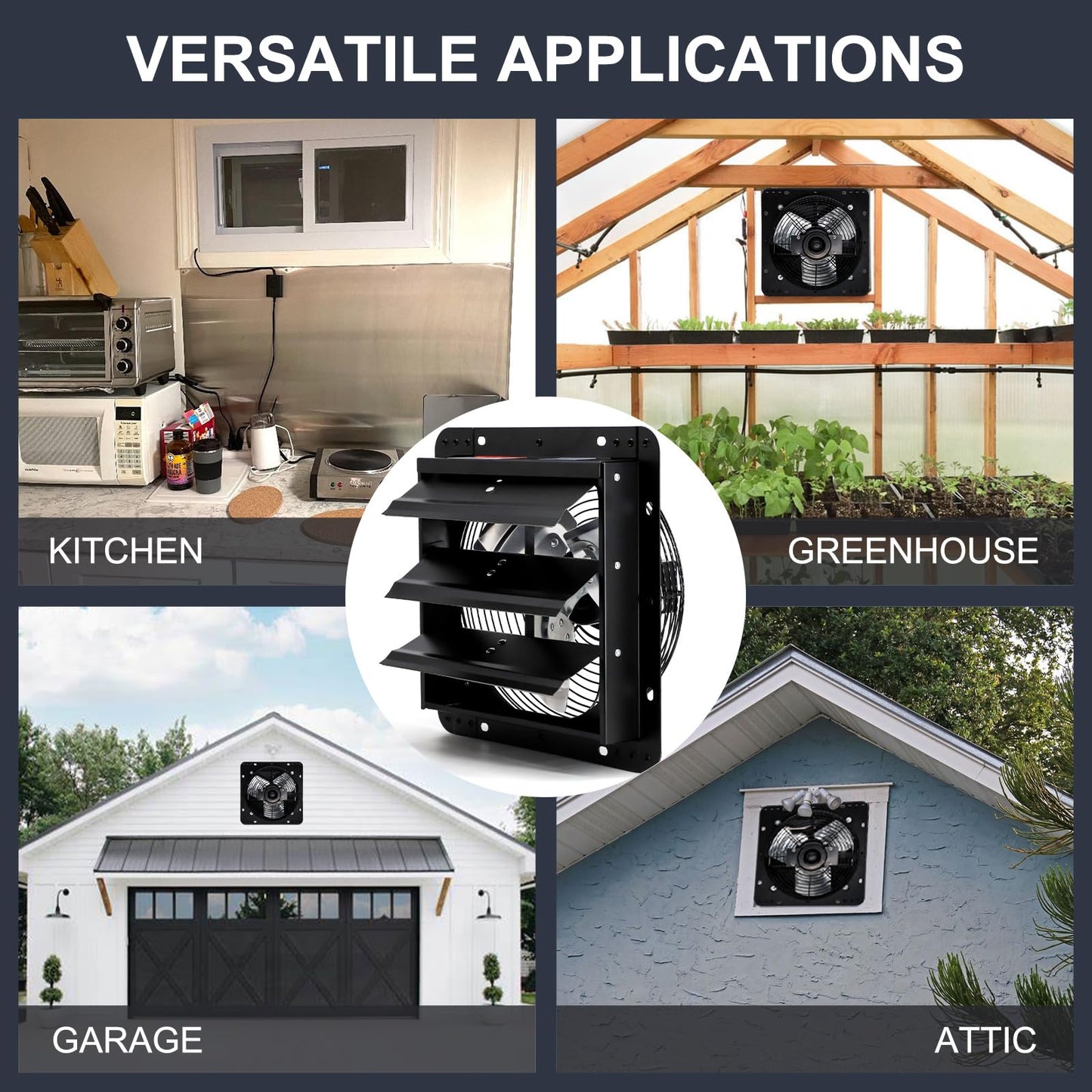 Criditpid 7 Inch Shutter Exhaust Fan with Speed Controller Switch, 576 CFM High Speed Vent Fans, 1700 RPM Wall Mounted Kitchen Exhaust Fans, Vent Fan for Attic, Gable, Shed, Garage Ventilation, Black.
