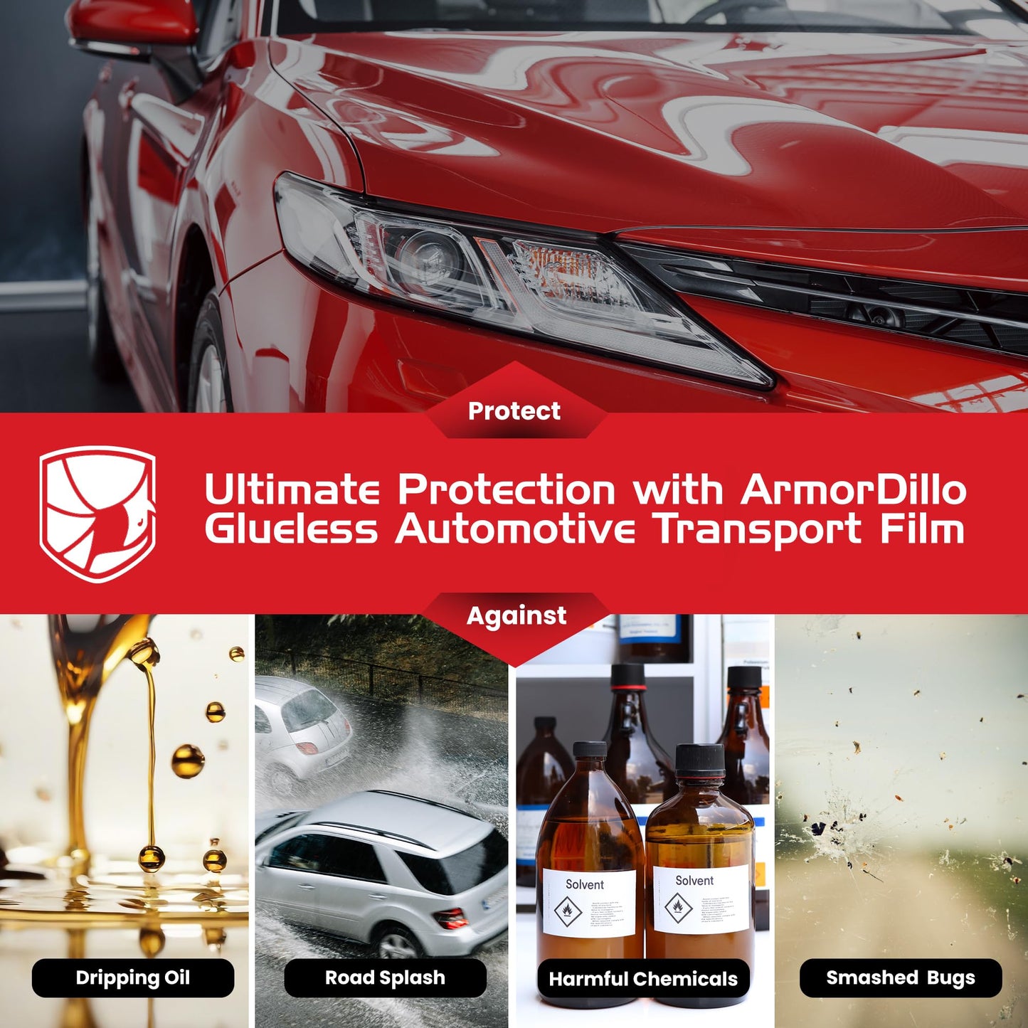 ArmorDillo Car Protection Film, Adhesive-Less Glue-Less Transport Wrap Metal Vehicle Film, 6 Months UVI Protective & No-Residue, Free Utility Knife, 100% USA Made, 5-Layer Polyolefin Blend- 36" x200'