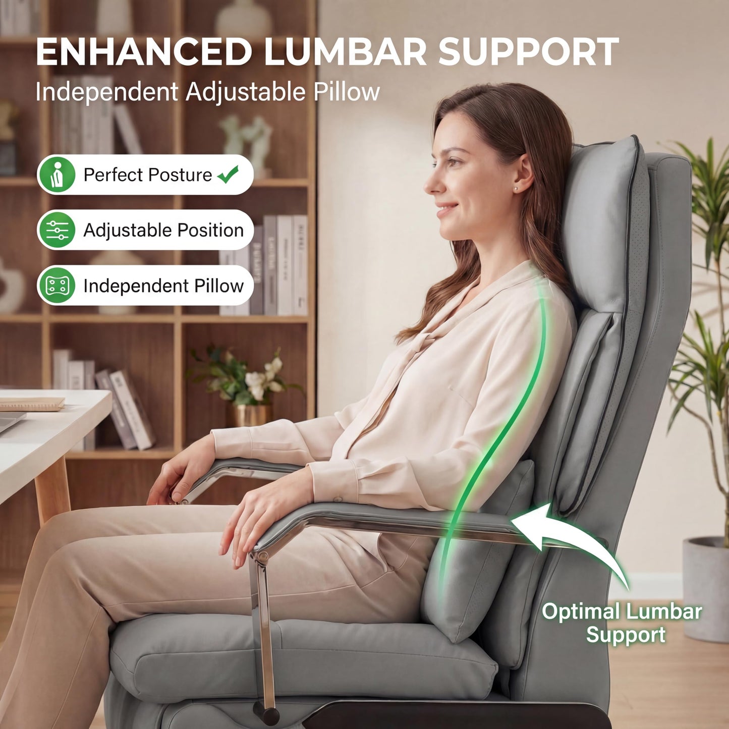 Dual Motor Executive Reclining Office Chair with Footrest – One-Click Electric Recline, Massage Lumbar Support & Pillow, Big and Tall PU Leather Ergonomic Desk Chair for Home Office/Gaming(Gray)