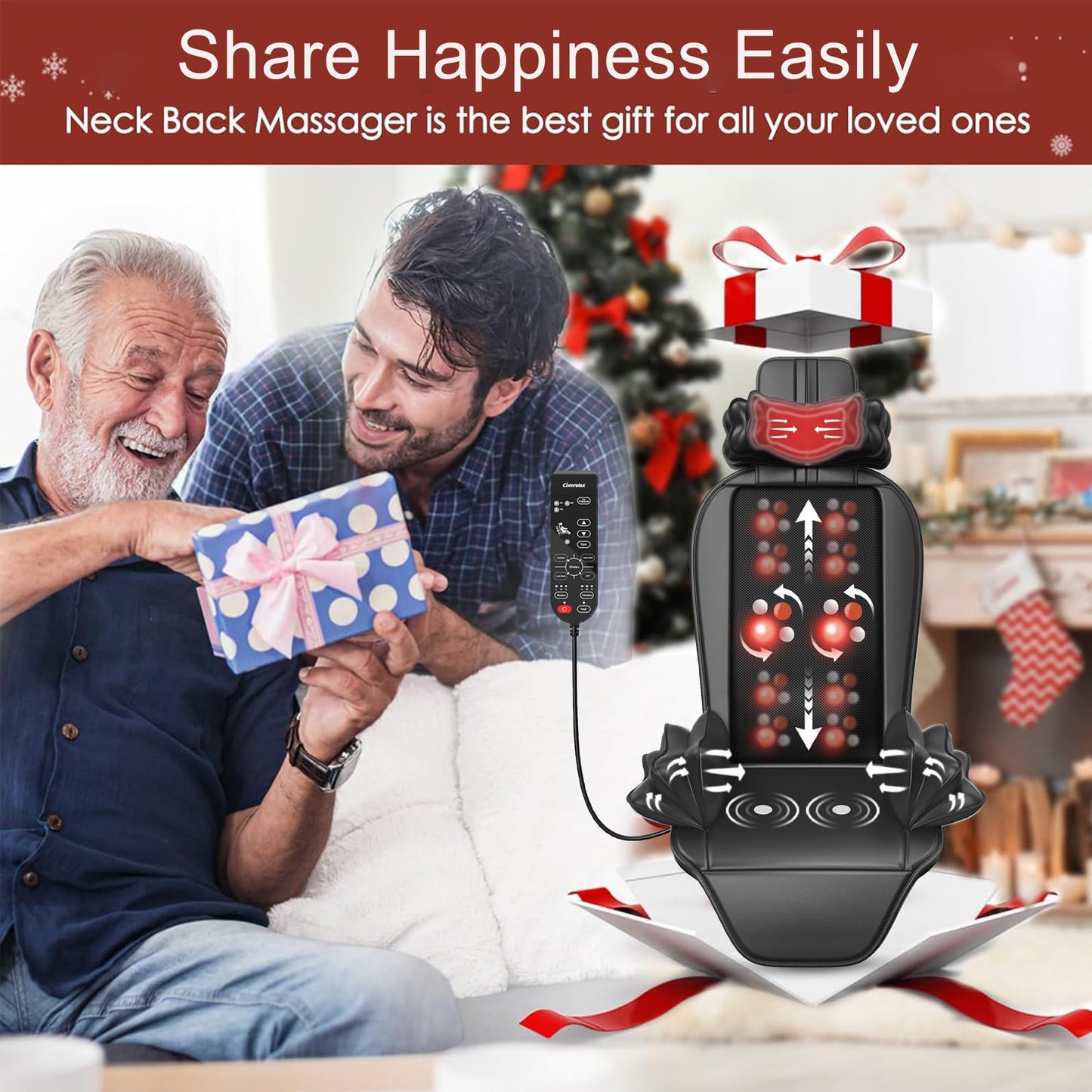 comrelax Shiatsu Massage Cushion with Heat, Kneading Back Massager for Chair, Massage Chair Pad for Office/Home/Family/Friends
