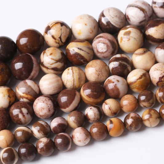 45PCS 8MM Natural Brown Zebra Round Loose Stone Beads for Jewelry Making DIY Energy Stone Healing Power Bracelet 15"
