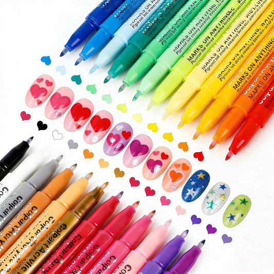 Nail Art Pens Set - 24 Colors Nail Art Markers Nail Polish Set & Acrylic Paint Markers for Drawing, Dotting, and Lining. Your Complete DIY Manicure Kit for Home Salon Nail Designs Christmas Gifts