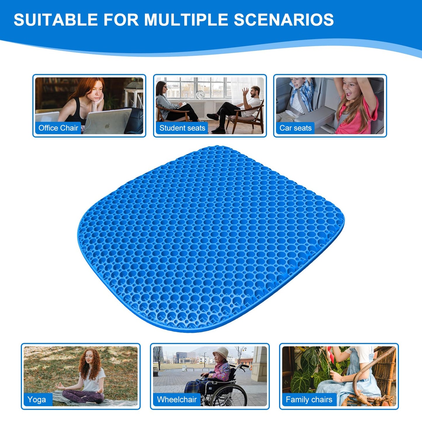 TONINT Large Gel Seat Cushion for Long Sitting with Non-Slip Cover,Soft & Breathable,Seat Cushion for Chair,Car,Office,Desk Chair,Wheelchair
