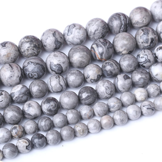 10MM Grey Map Round Loose Beads Natural Gem Beads Crystal Energy Stone Beads for Jewelry Making DIY Bracelet Necklace