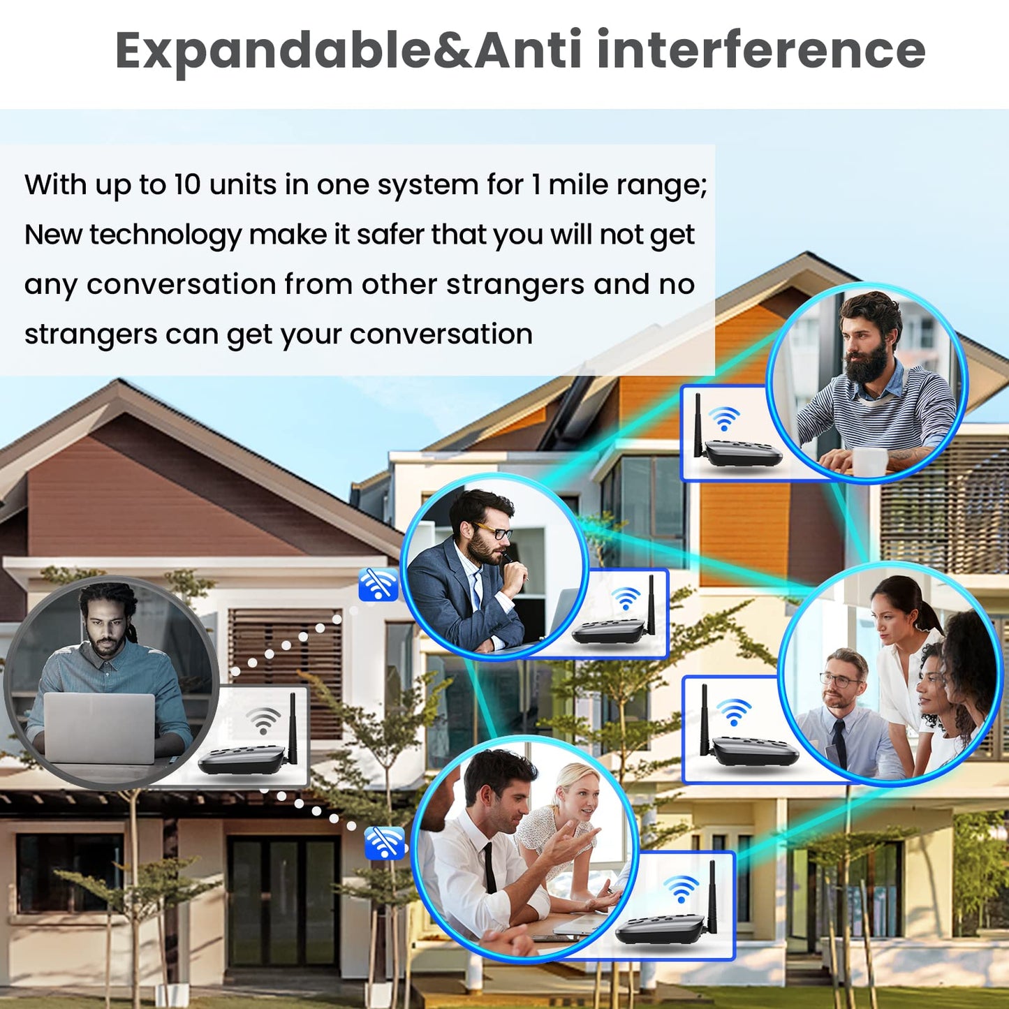 Wuloo Hands-Free Intercoms Wireless for Home Business, Upgrade Two Way Audio Intercom System for Elderly, Full Duplex Room to Room Intercom with 5280 ft Range Clear Sound Anti-Interference, Pack of 4