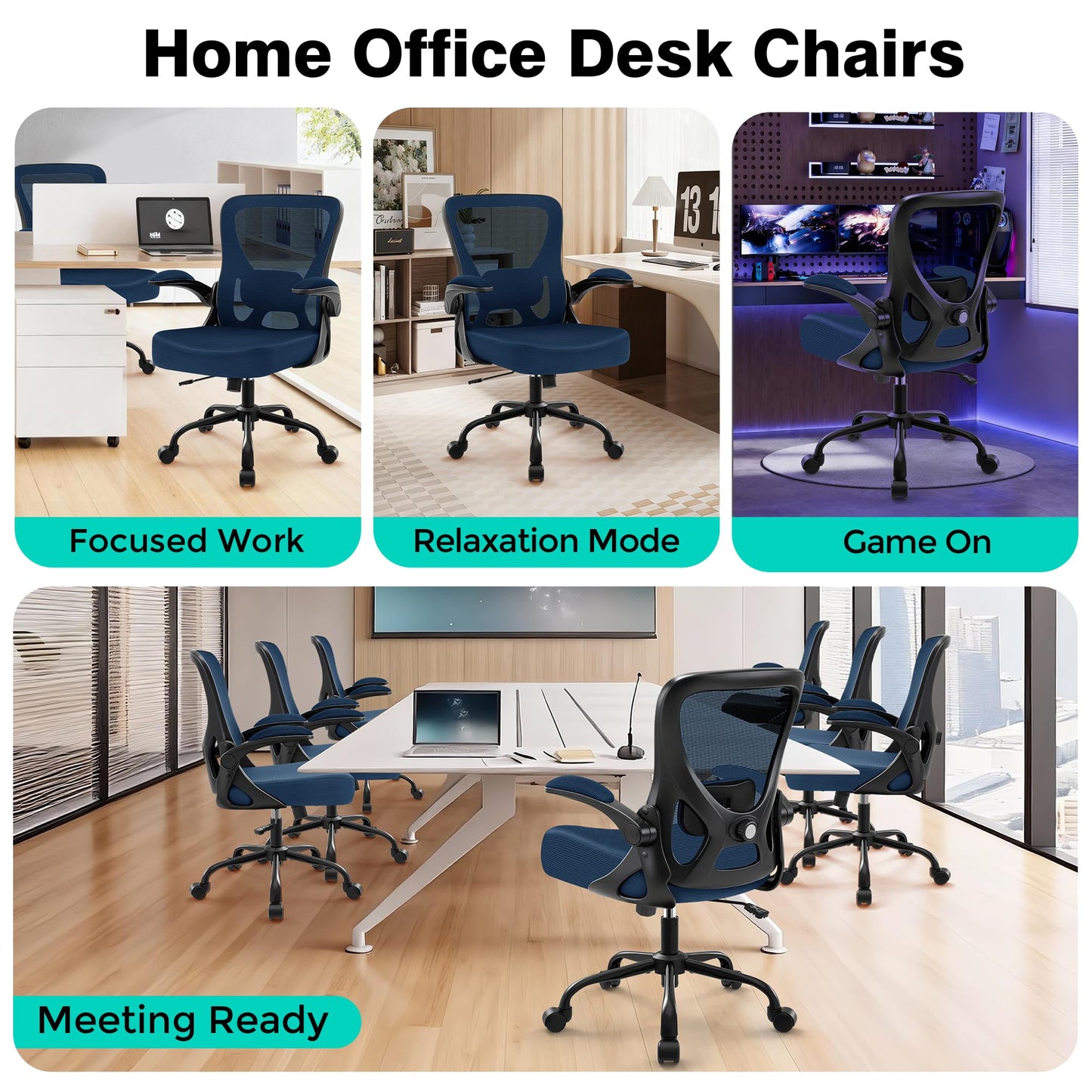 AreShark Office Chair - Ergonomic Breathable Mesh Desk Chair with Adjustable Lumbar Support and Flip-up Armrests - Executive High Back Rolling Swivel Comfortable Computer Gaming Chair for Home Office