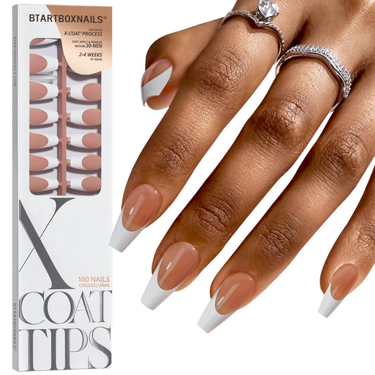 BTArtboxnails XCOATTIPS French Tip Press on Nails - 4-Week Wear Medium Coffin Nail Tips, Easy to Apply, Soak Off, Salon Quality Value at Home, 16 Sizes - 160 Pcs