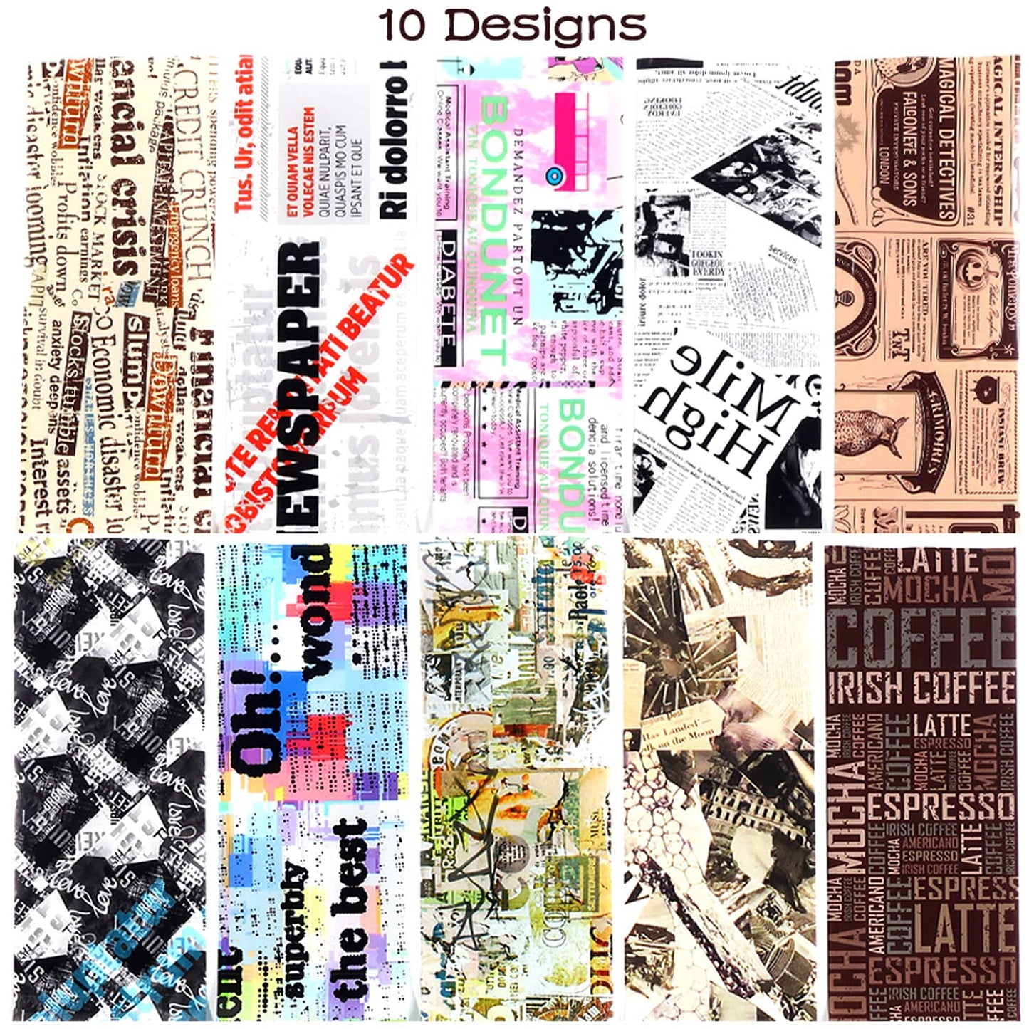 Newspaper Nail Foil Transfer Stickers English Letter Designs Nail Decals Supplies Set Acrylic Nails Sticker Decorations for Nail Transfer Glue Polish, Women DIY Manicure Accessories Set 10Sheets