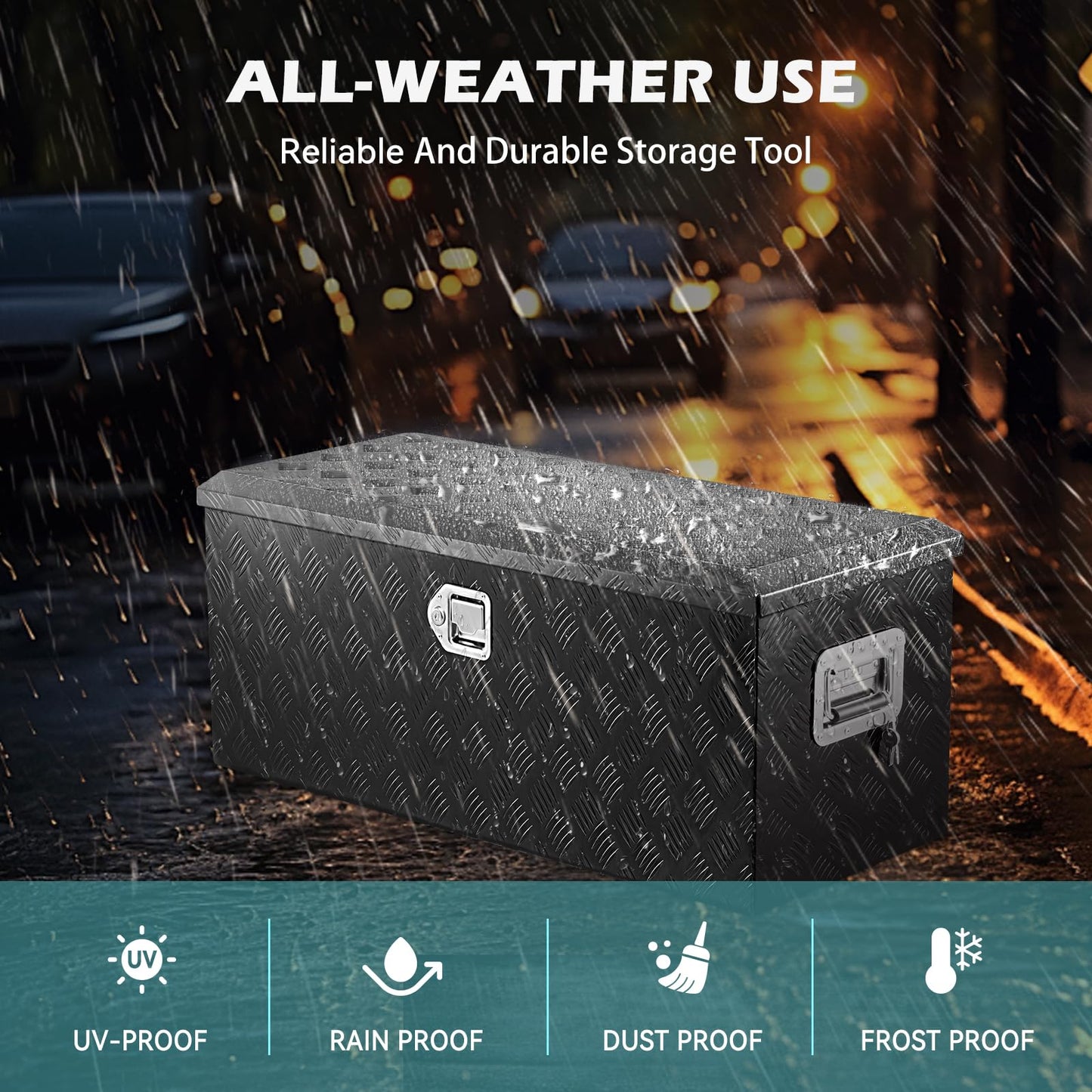 KING CHAO FOO 36" Lx15 Wx15 H Aluminum Tool Box, Heavy Duty Truck Bed Toolboxes with 2 PCS Keys, Upgraded Widest Tool Box Used for Truck Bed Storage,Trailers,Pickup,RV, All-Weather Use