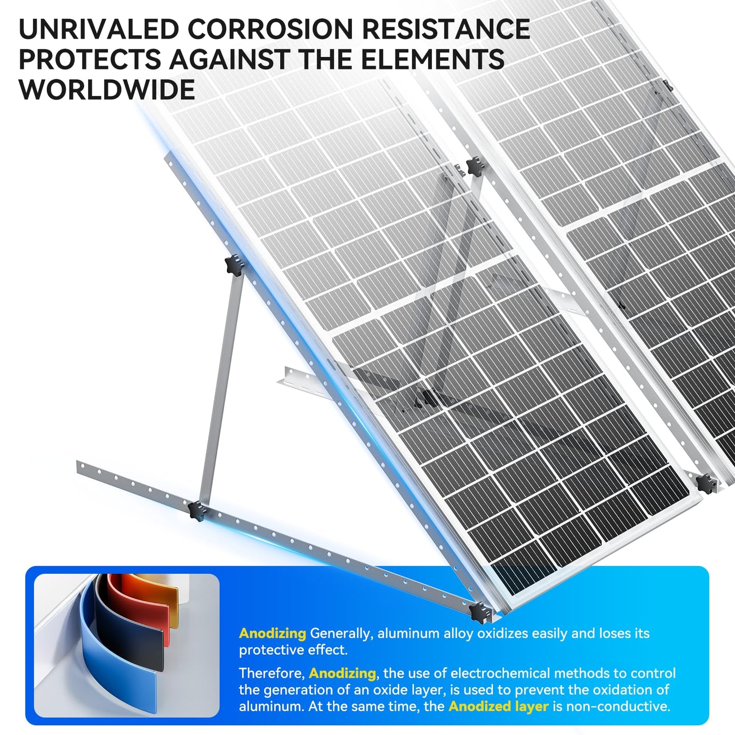 Rvpozwer Upgraded 47in 4 Sets Adjustable Solar Panel Tilt Mount Brackets, Foldable Tilt Legs, Support 100 200 300 400 500 Watt Solar Panels 4-8Pcs, Solar Panel Stand for Roof, Off-Grid, RV and Boat