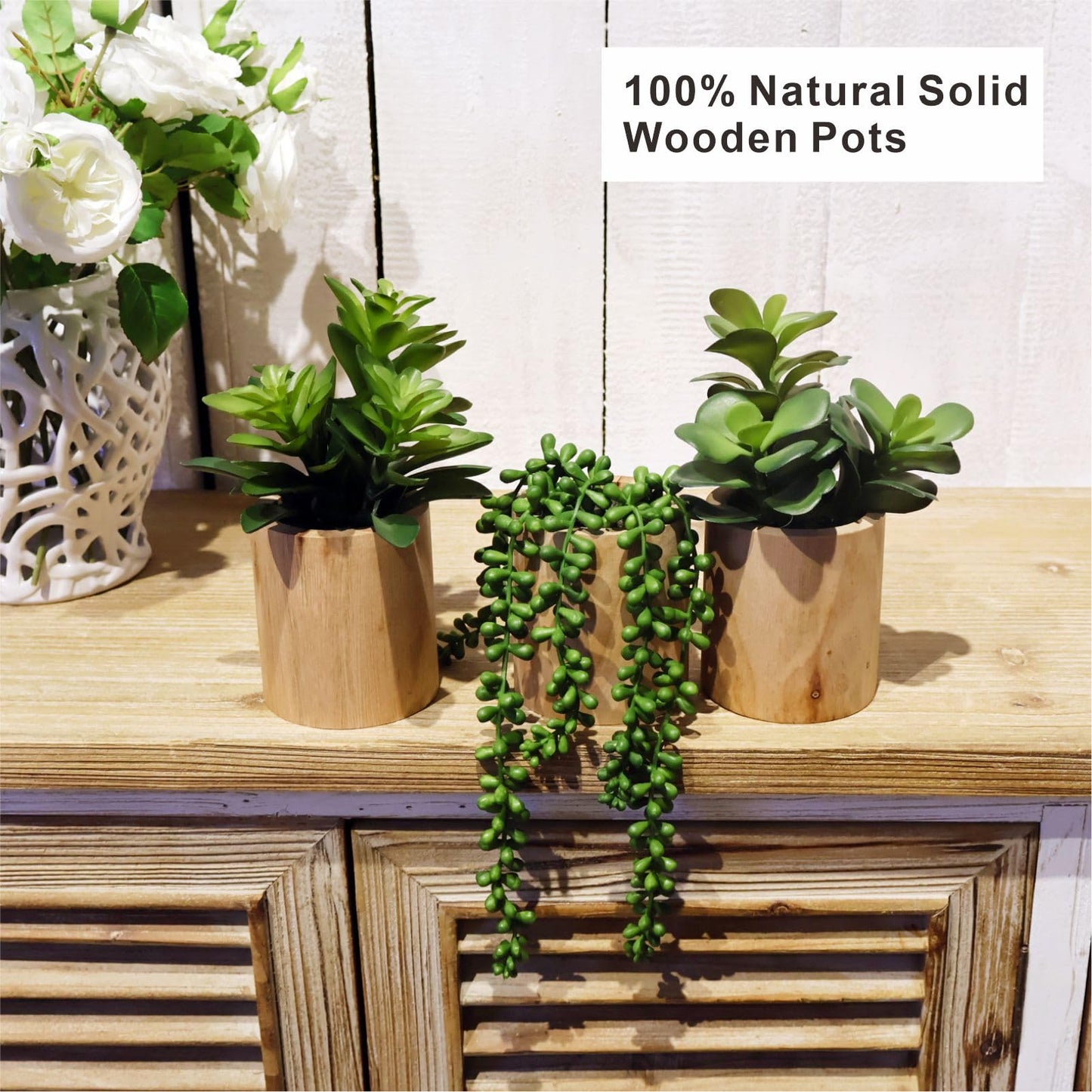 VINSUNI Artificial Succulents with Pots - Set of 3 Small Fake Plants for Aesthetic Room Decor - Realistic Mini Faux Greenery for Office Desk, Bookshelf, and Bathroom - Modern Home Accents