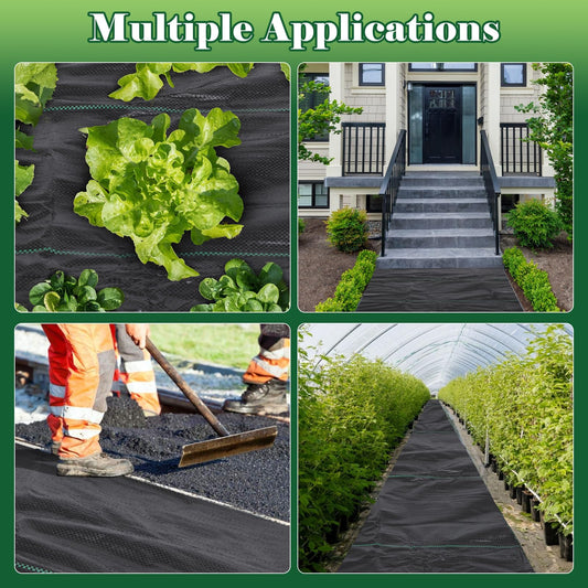 FEED GARDEN 3FT x 100FT Landscape Fabric Weed Barrier Fabric, Heavy Duty Weed Control Mat, Weed Blocker Ground Cover Geotextile Fabric for Gardening, with 20 U-Shaped Stakes (2 Pack 3x50FT)