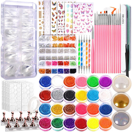 FANDAMEI Acrylic Nail Kit, Nail Art Kit, Nail Art Tools With Acrylic Nail Tips For Beginner, Nail Art Supplies For DIY , Nail Studio
