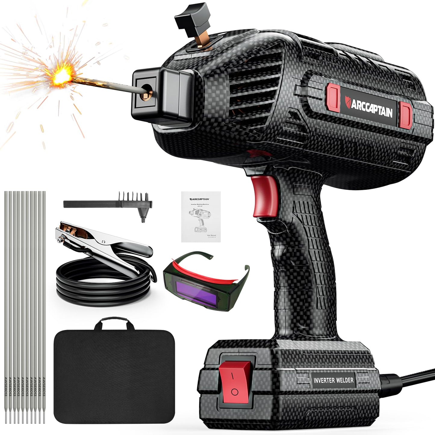 ARCCAPTAIN Stylish Handheld Welder, 110V Portable Welding Machine with IGBT Inverter, 120A Stick Welder with Auto Darkening Goggles and Upgraded Ground Clamp, Fits for 3/32"-1/8" Welding Rods