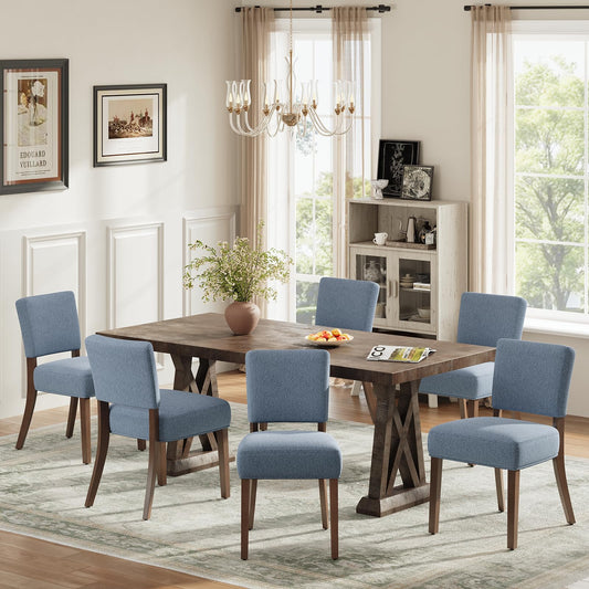 MALOL Upholstered Dining Chairs Set of 6, Fabric Kitchen Chairs with Padded Seat & Back, Solid Wood Legs, Modern Simple Dining Room Chairs for Kitchen, Dining Room, Living Room, Blue