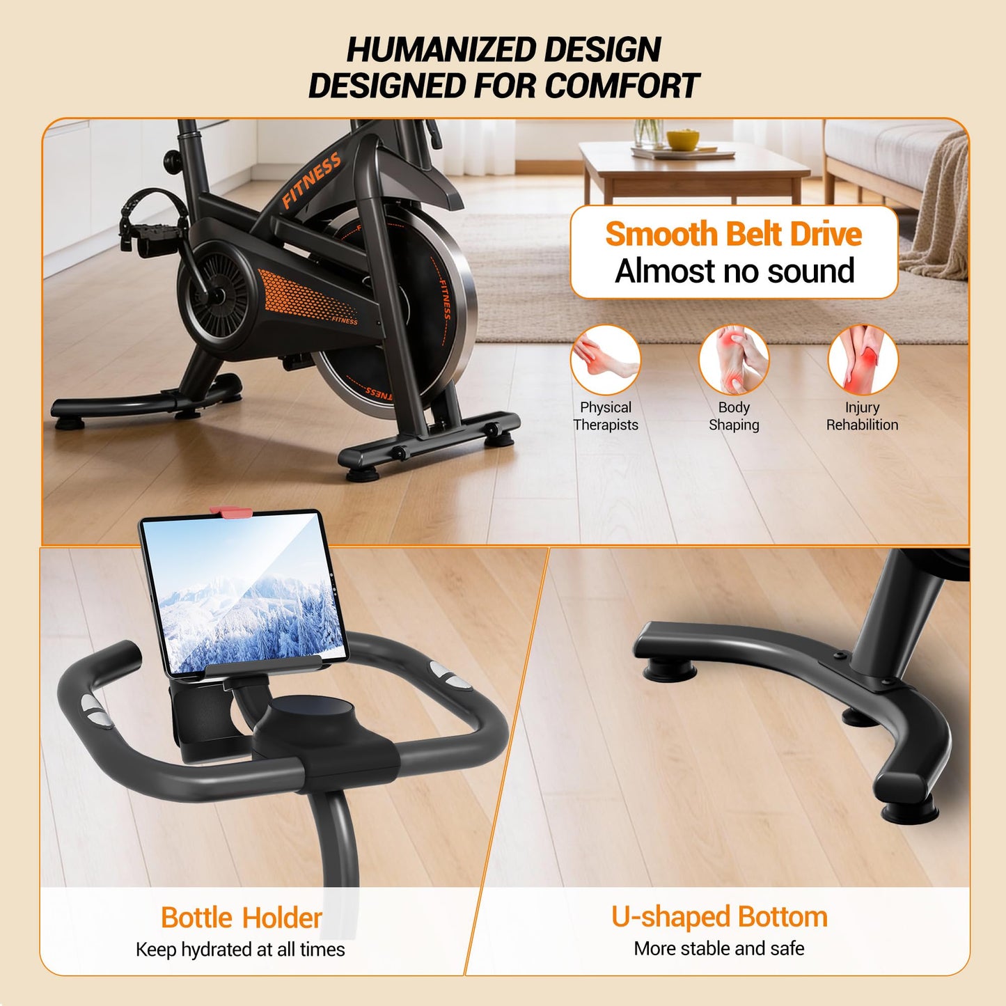 CURSOR FITNESS Exercise Bike, Brake Pad Stationary Bike for Home with Exclusive App, Stationary Bikes for Home with 300 lb Weight, Indoor Cycling Spin Bike Workout Bike with Extra Comfort Seat