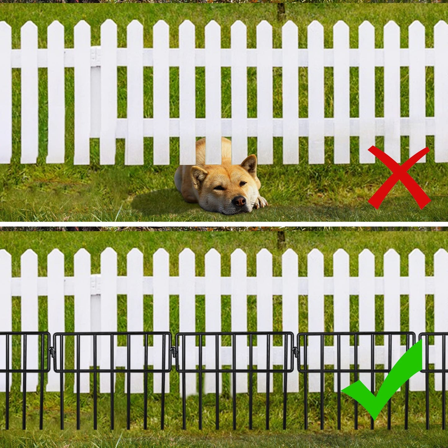 Adavin Black Animal Barrier Fence-24 Pack 12 in(L) X12 in(H) No Dig Garden Decorative Fence 1.5" Gap Rustproof Metal Dig Deterrent Panel Border for Dog Rabbits Ground Stakes Outdoor Patio,Total 24 Ft