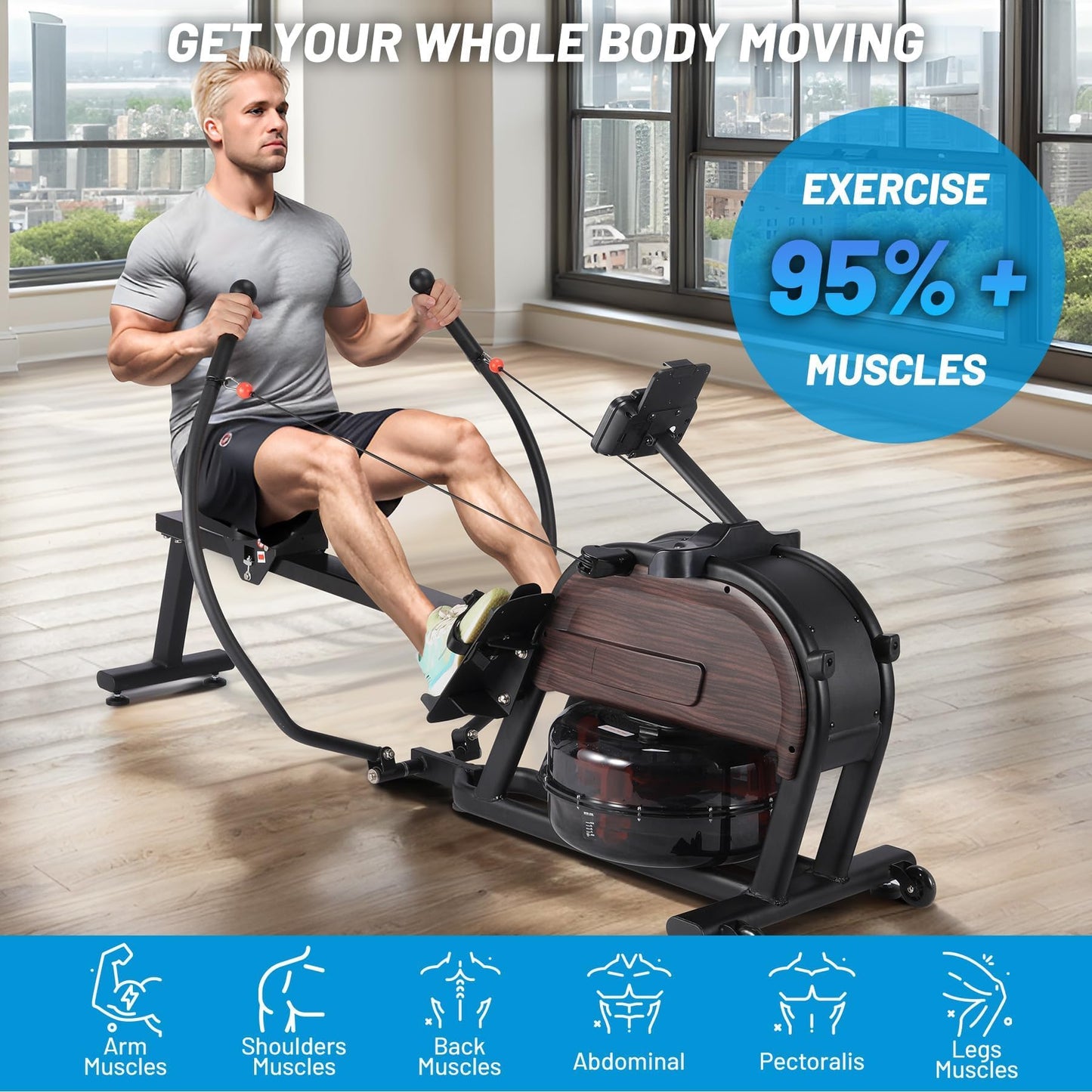 Magnetic/Water Rowing Machines for Home,Full-Body Workout with Max 350Lb Weight Capacity, Rower Machine of Quiet Resistance,App Compatibility & Space-Saving Design