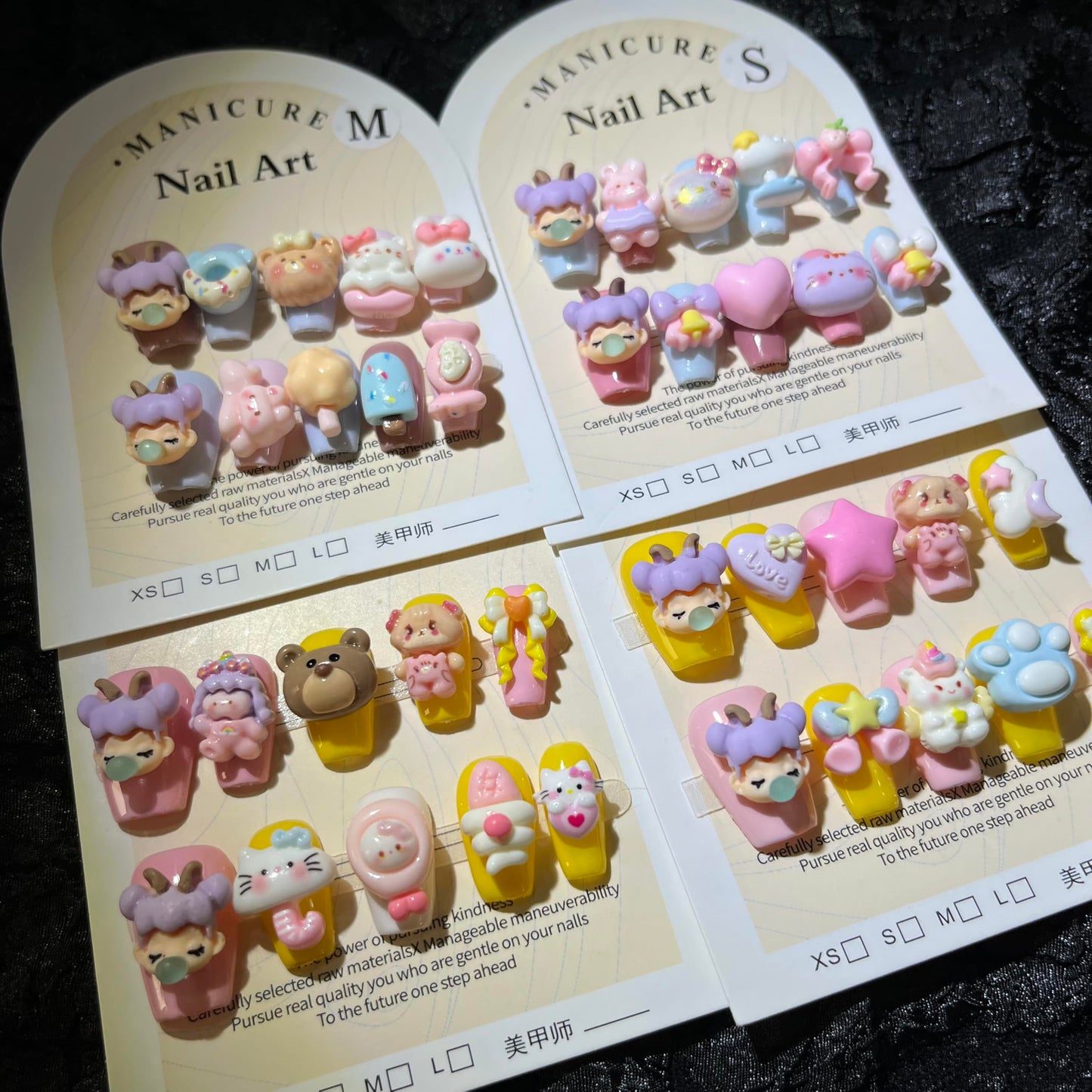 Short Press on Nails Handmade Nails 10Pcs Blue Cartoon Cat Cute Manual Press on Nails for Women Party Holiday Photo 25mm Long Size L