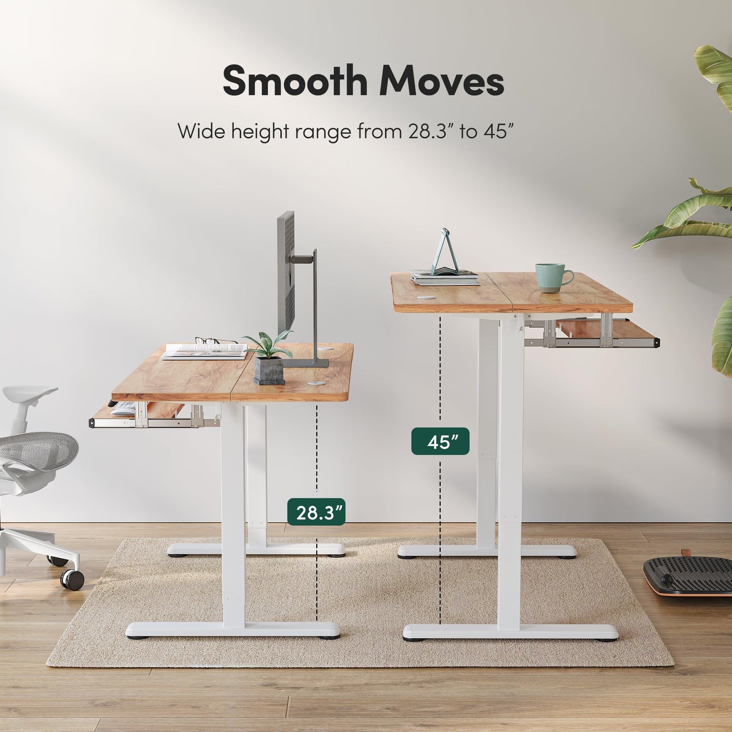 FEZIBO Standing Desk with Keyboard Tray, 40 x 24 Inch Adjustable Height Sit Stand Desk with Memory Presets for Home Office, Ergonomic Computer Workstation, Light Rustic