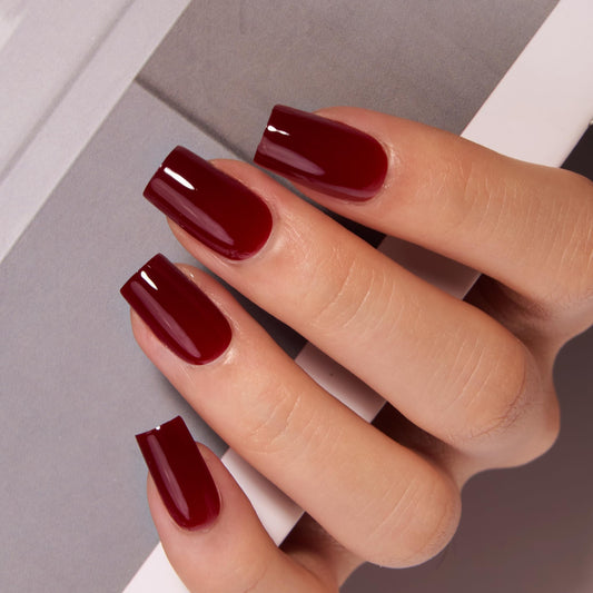 CurvLife Soft Gel Square Press On Nails, Medium Deep Red Christmas Design Acrylic Stick On Nails Tips Glue On False Nails Kit For Women