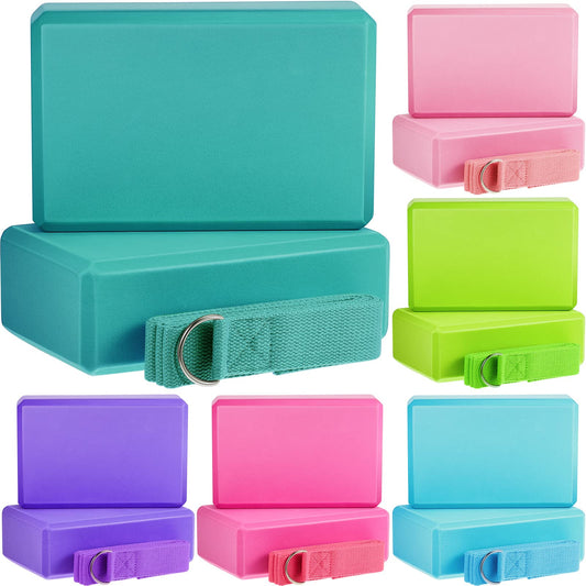 Meooeck 18 Pcs Yoga Blocks and Strap Set Include 12 EVA Foam Yoga Blocks Bulk 9"x6"x3" with 6 Adjustable 8 ft Straps D Ring Non Slip Props for Stretching Pilates Workout Studio Home Gym(Multicolor)