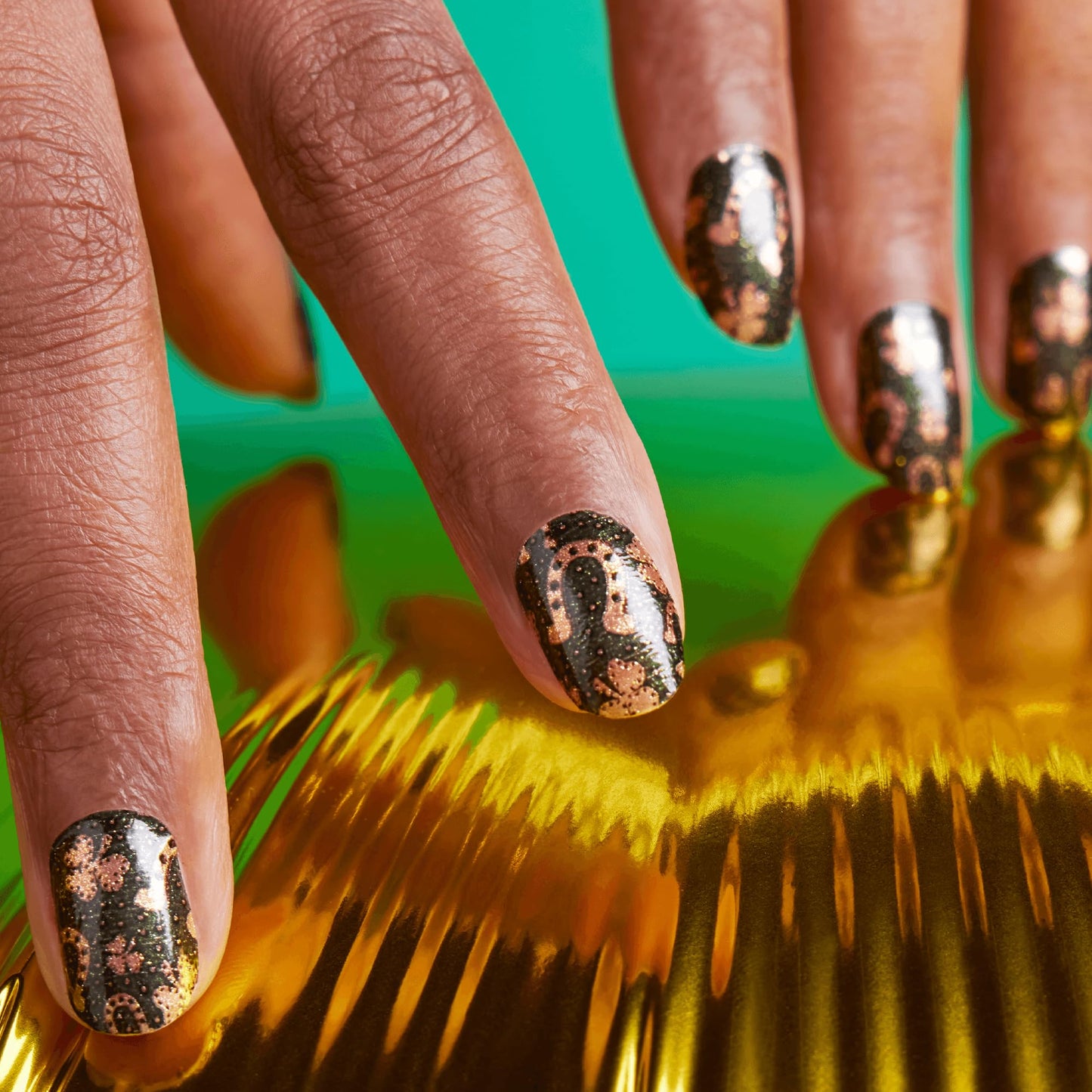 Color Street - Lucky You - Shimmery Deep Green and Gold Design Nail Polish Strips with Glossy Finish, Real Nail Polish Strips, St. Patrick’s Day Manicure Set - 16 Strips
