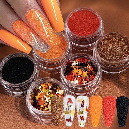 Fall Maple Leaf Nail Art Glitter Flakes, Mixed 4 Colors Manicure fine Glitter Powder, Ginkgo Biloba Nail Art Sequins Supplies for Women Manicure Charms Decorations, DIY Sparkly False Nails Crafts